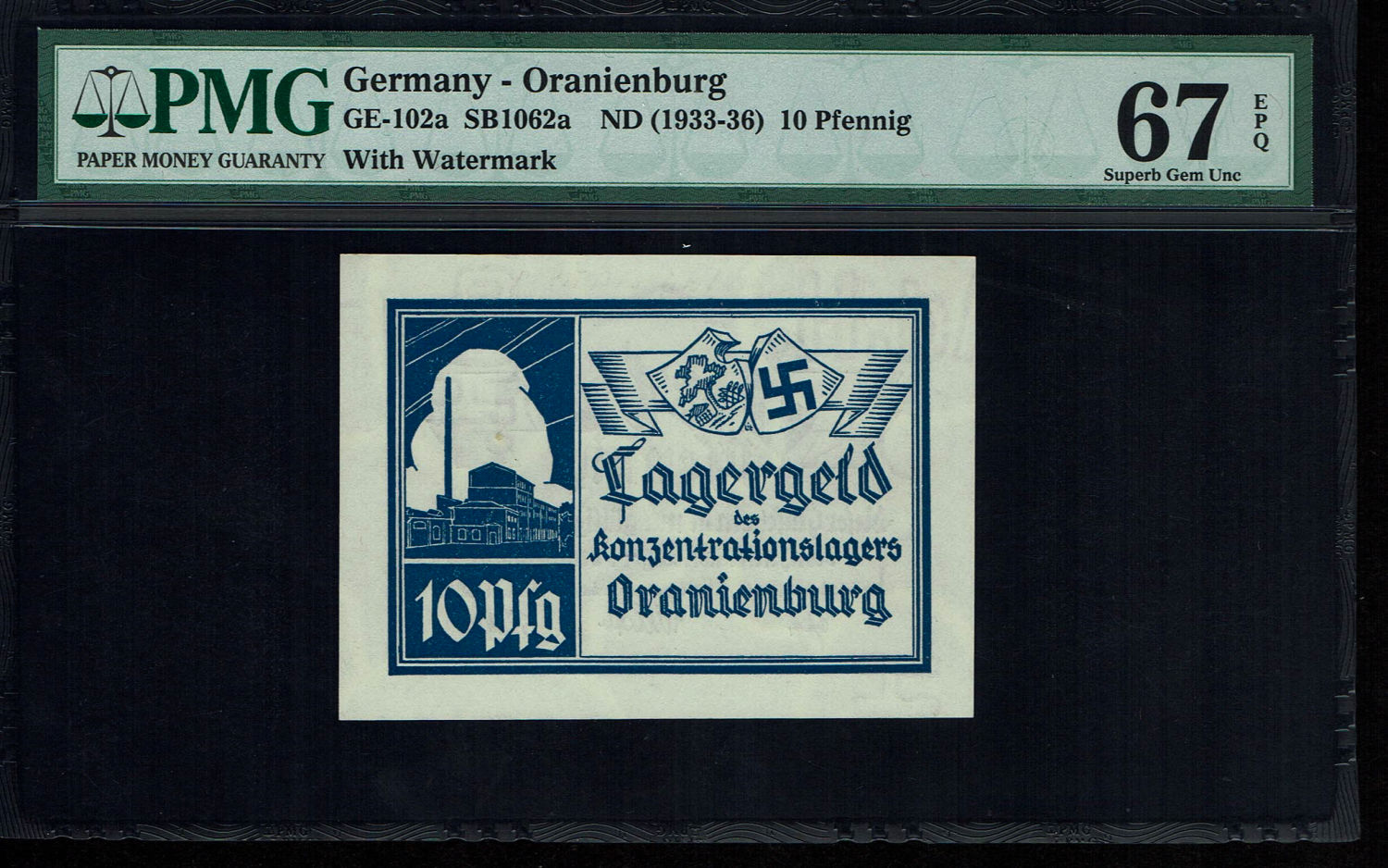 Holocaust and extermination camps banknotes - 10 March 1933 - PMG 67 EPQ - With Watermark - Rare
... - 1 0