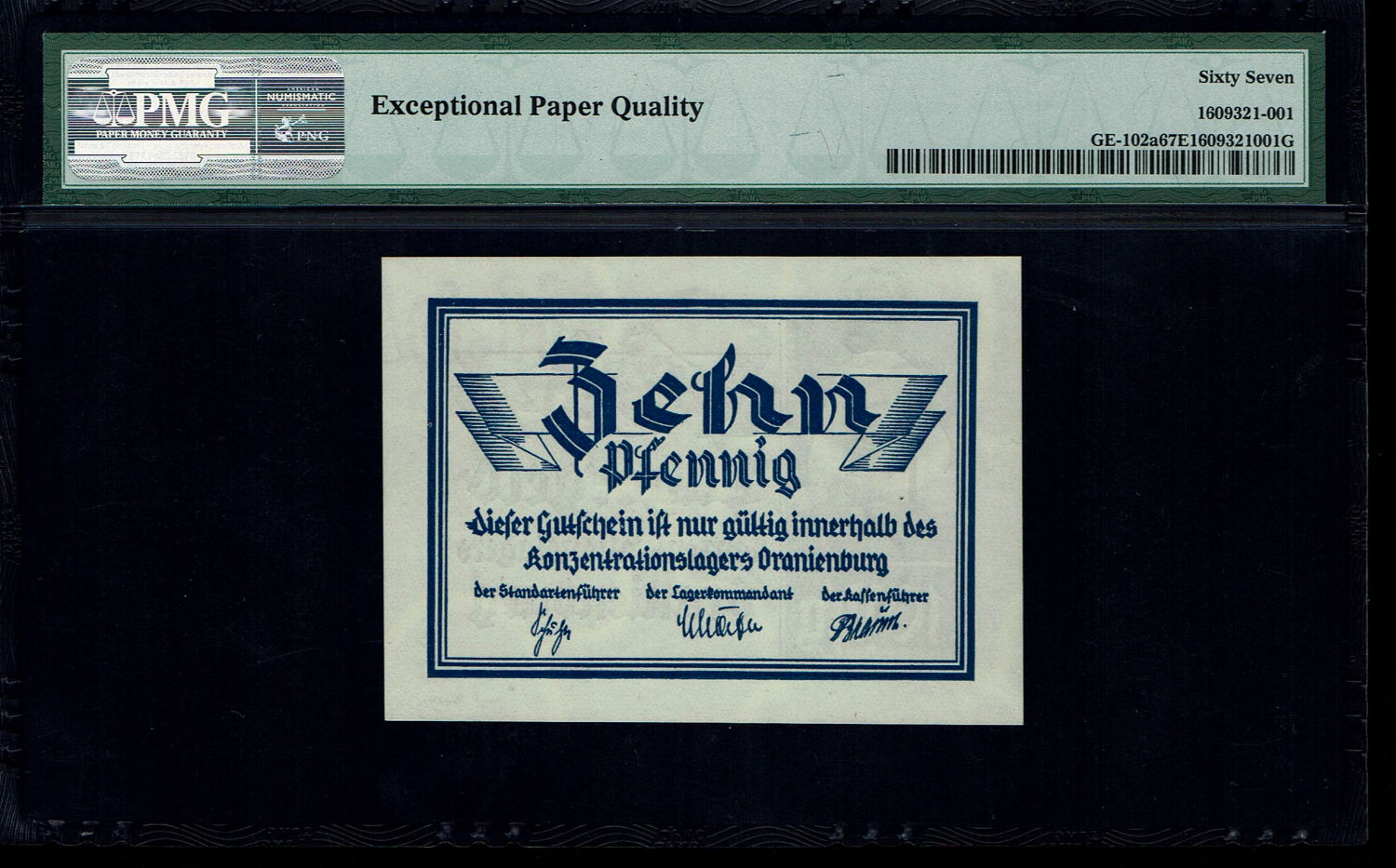 Holocaust and extermination camps banknotes - 10 March 1933 - PMG 67 EPQ - With Watermark - Rare
... - 1 1