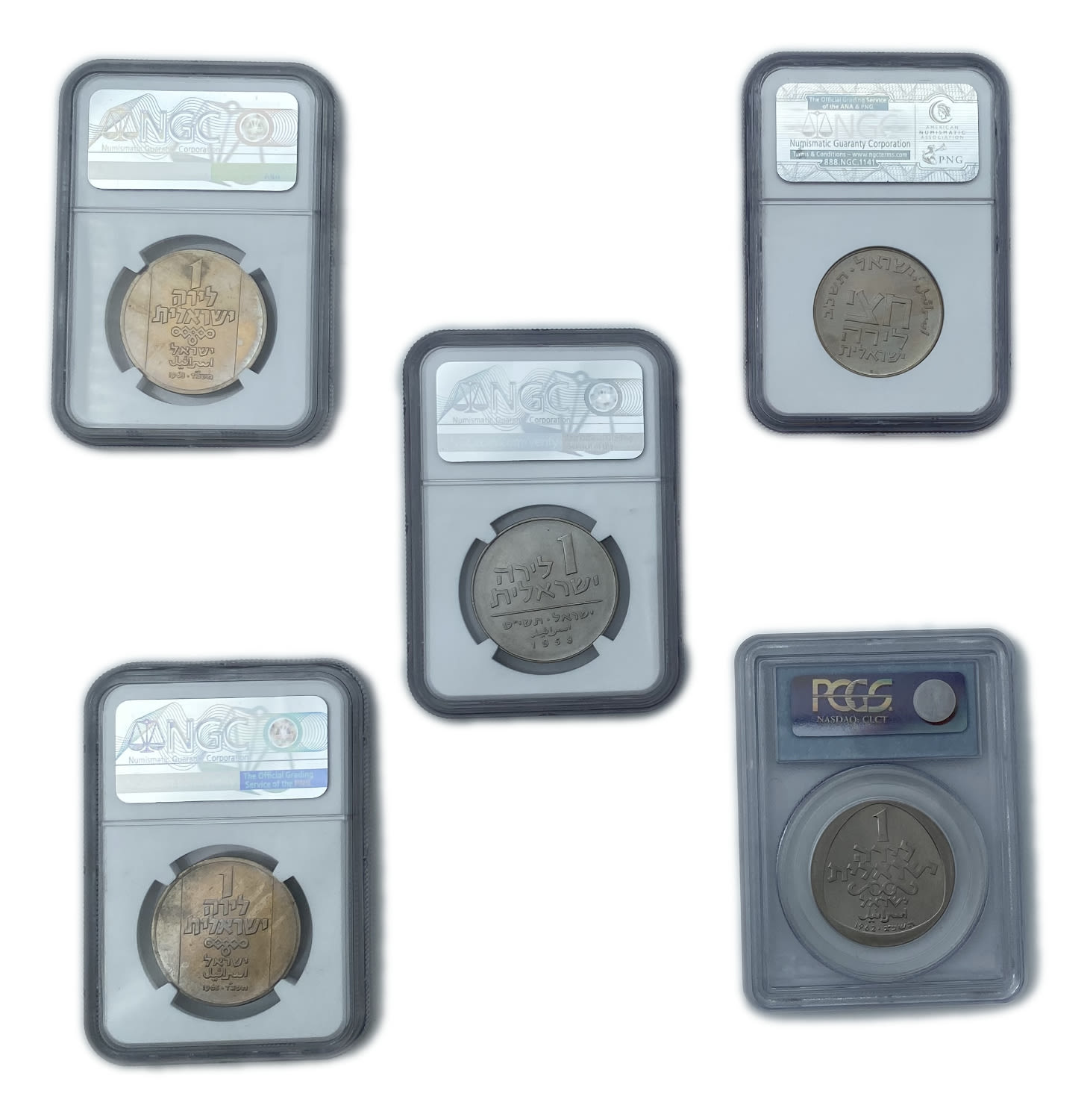 Israel - Lot of 5 coins of 1 Lira 1958, 1962, 1963 - Graded - 1 1