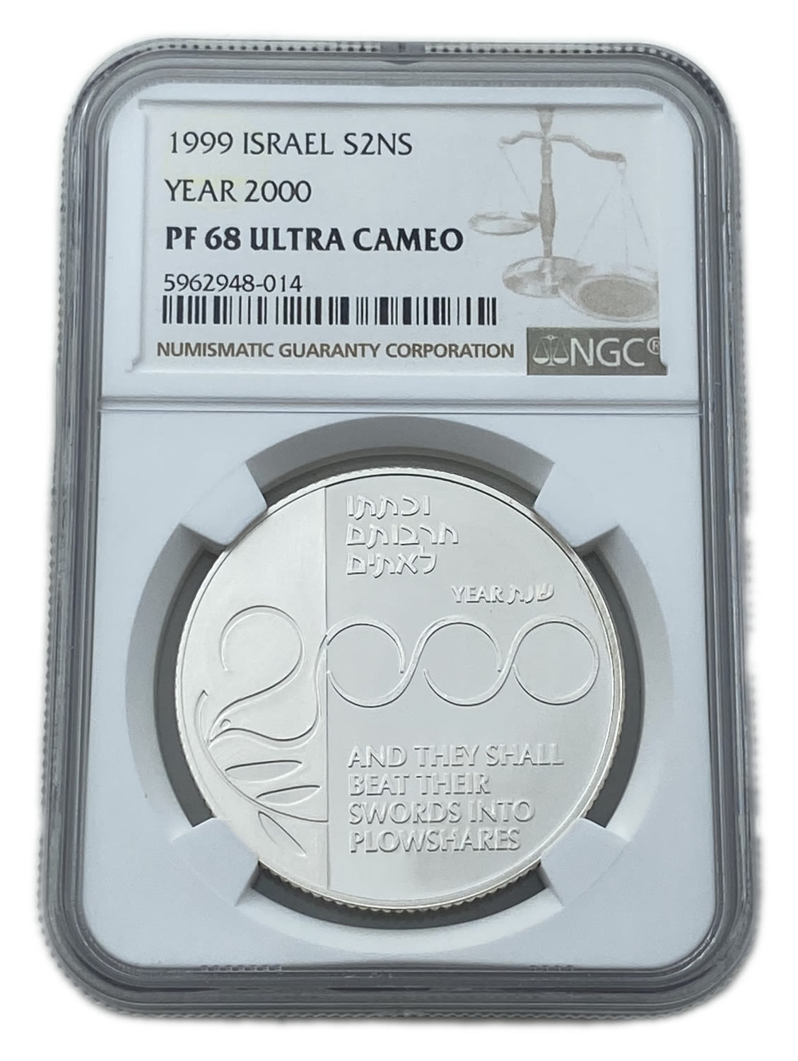 Israel – 2 shekels 1999 - NGC PF 68 ULTRA CAMEO – Silver 925, 28.8g - 1 0