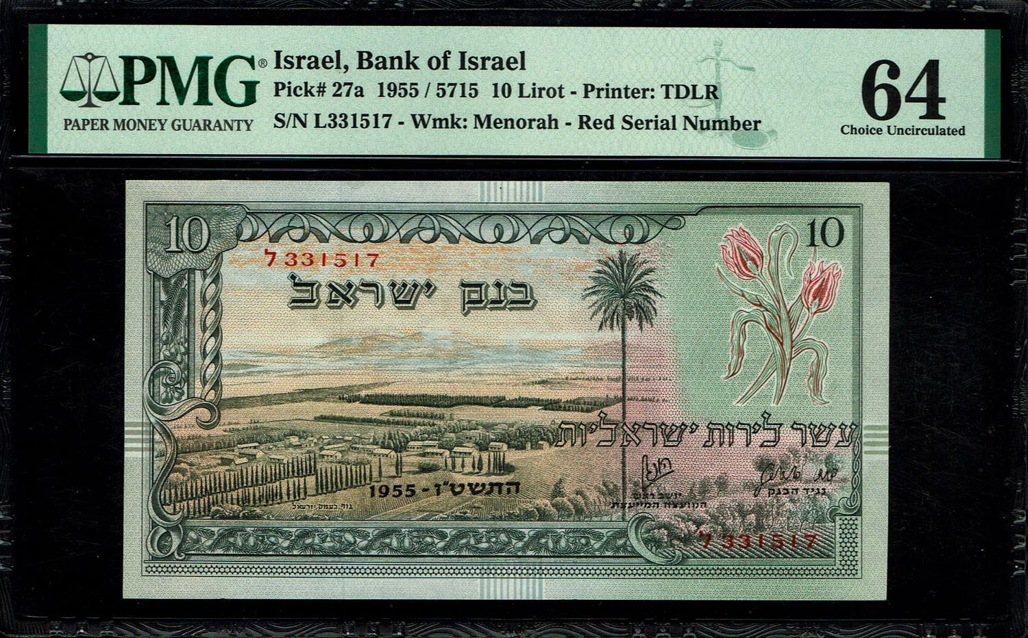 Israel - 10 Lirot 1955 - PMG 64 - Red Serial Number - Prefix L
The previous item contains a ... - 1 0