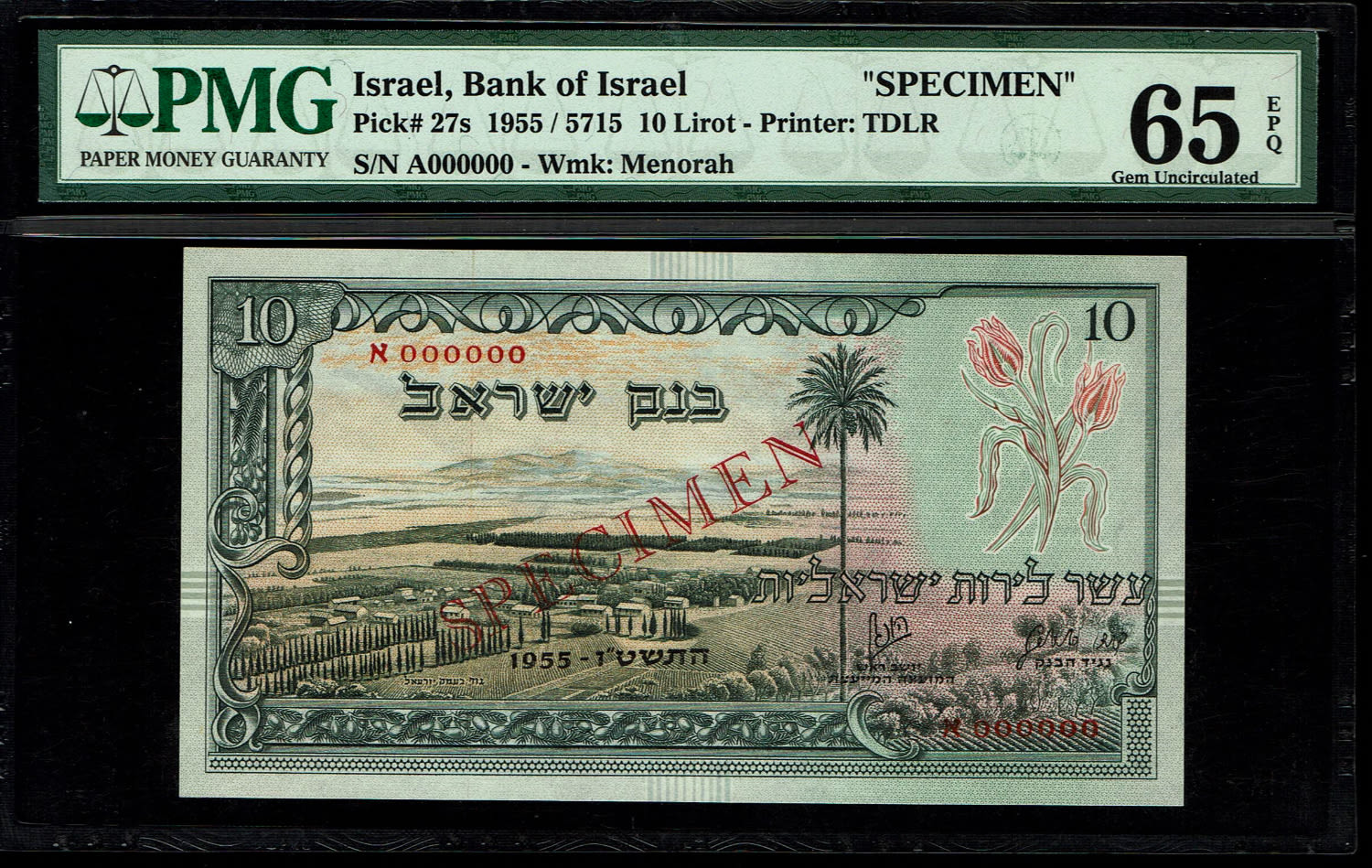 Israel - 10 Lirot 1955 - PMG 65 EPQ - SPECIMEN - Red Serial Number
Sample prints are part of ... - 1 0