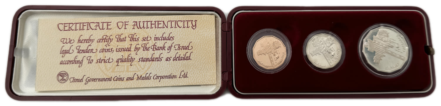 Israel - 2 silver coins, 1 gold - 1/2, 1, 5 shekels 1995 - gold 900, 8.63g, silver 925, 21.6g (total) - 1 2