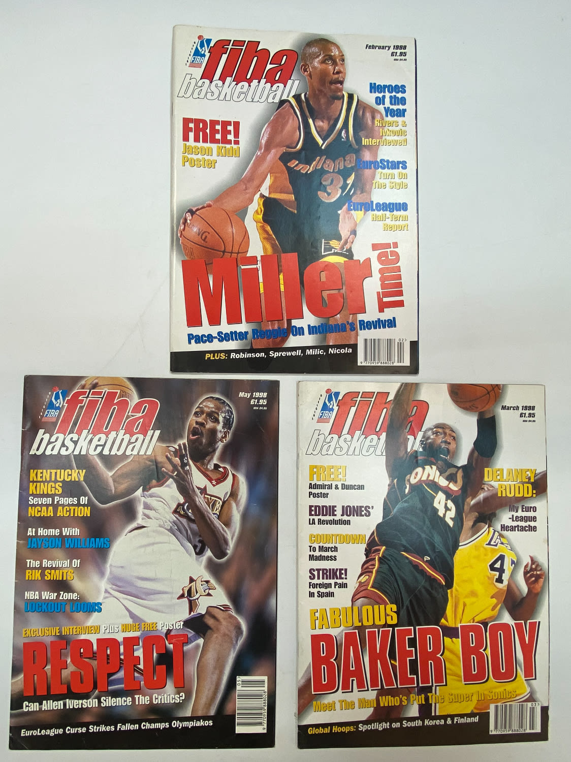 מגזין - מקבץ 3 מגזינים של חברת Fiba Basketball בנושא כדורסל, ליגת ה- NBA - בתאריכים 03/98, 05/98, 12/98 - 1 0
