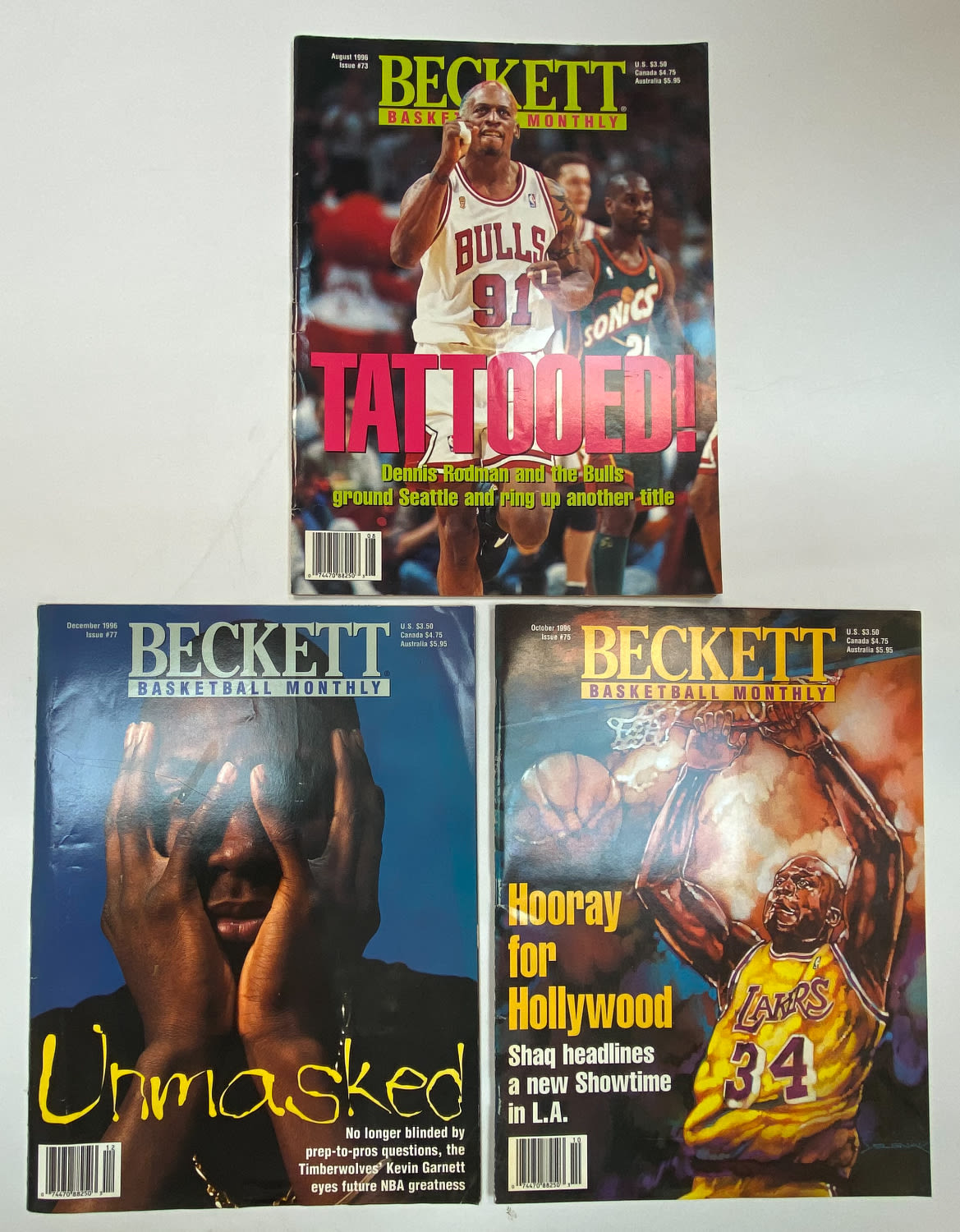 מגזין - מקבץ 3 מגזינים של חברת Beckeet Basketball Monthly בנושא כדורסל, ליגת ה- NBA - תאריכים 09/96, 10/96, 12/96 - 1 0