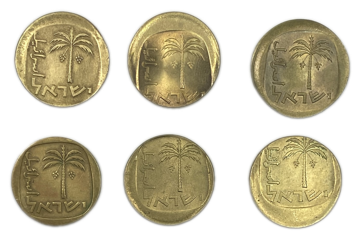 Israel – Lot of 6 coins of 10 Agorot with minting errors from different years - Off-center and rotated - Different ... - 1 1