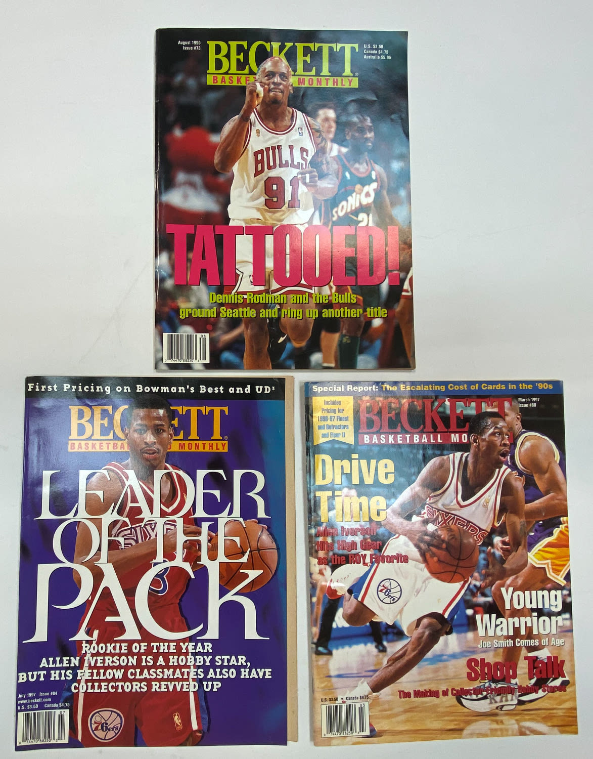 מגזין - מקבץ 3 מגזינים של חברת Beckeet Basketball Monthly בנושא כדורסל, ליגת ה- NBA - תאריכים 03/97, 03/97, 10/96 - 1 0