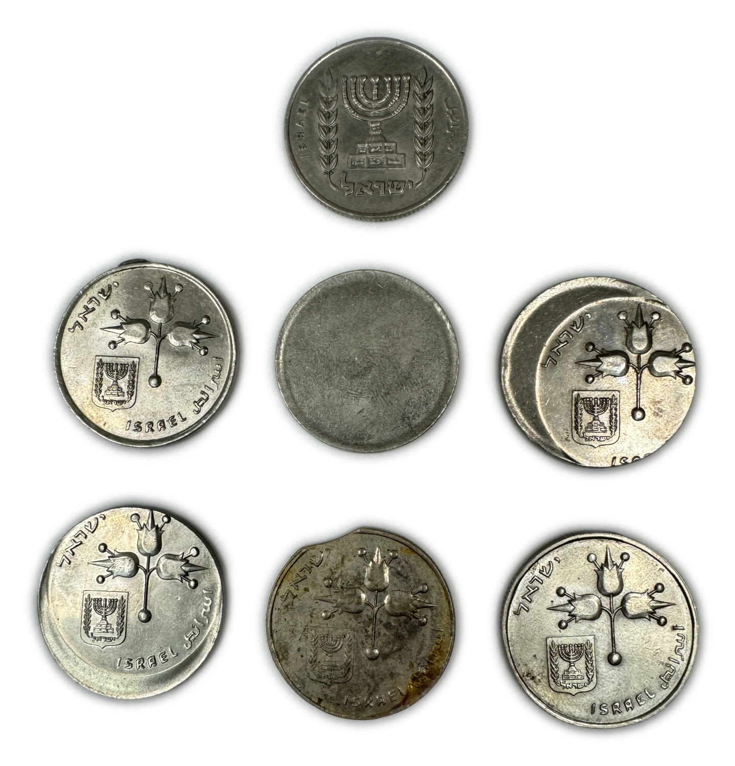 Israel – Lot of 7 coins of 1 Lira with minting errors - Differnt years and conditions - 1 1
