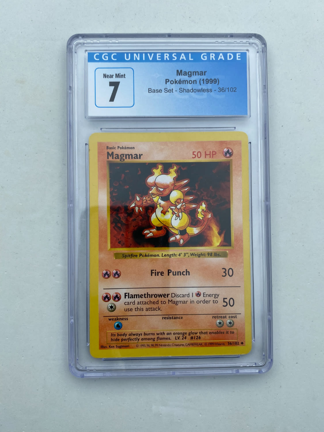 קלפי איסוף - פוקימון - Pokemon Base Set Magmar, Shadowless - 1999 - מדורג CGC 7
פוקימון (באנגלית: ... - 1 0
