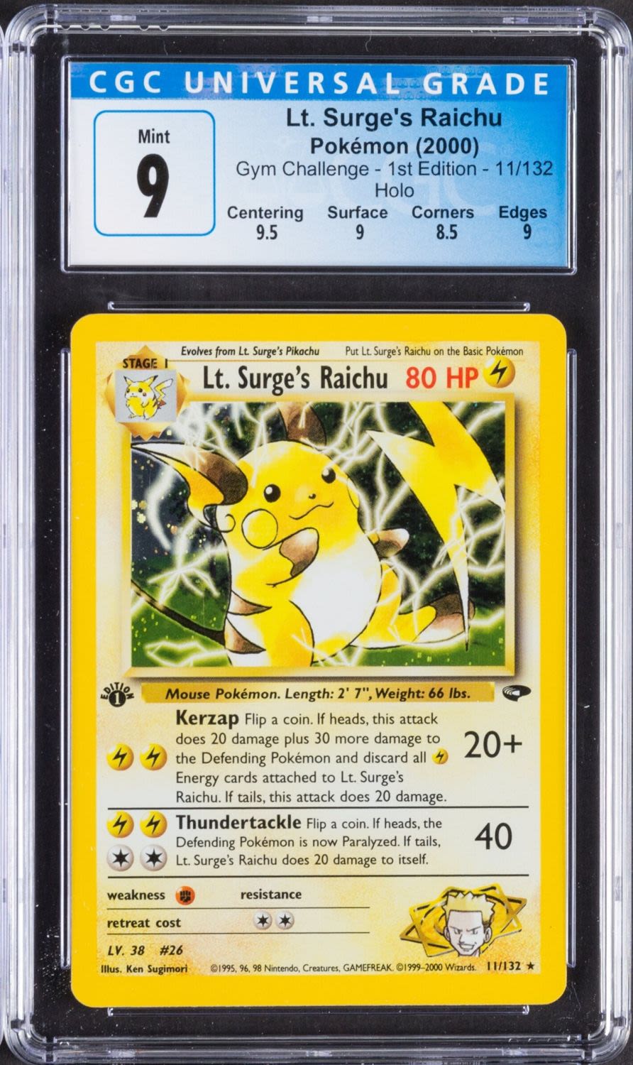 קלפי איסוף - פוקימון - Pokemon, Lt. Surge's Raichu, 2000, Gym Challenge, 1 st' Edition, Holo - מדורג CGC ... - 1 0