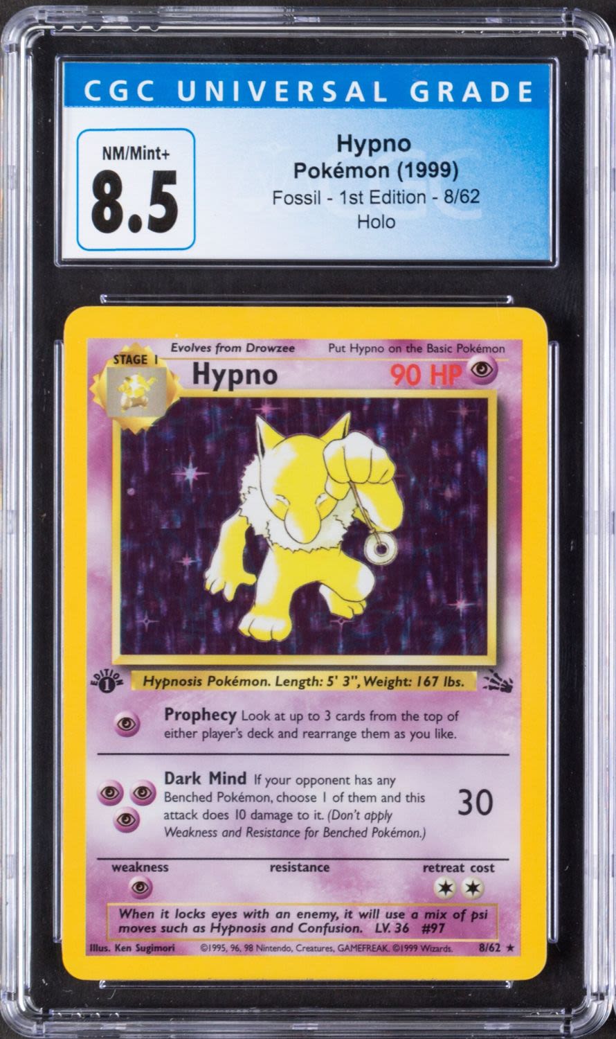 קלפי איסוף - פוקימון - Pokemon, Hypno, Fossil, 1999, 1st Edition, Holo - מדורג CGC 8.5
... - 1 0