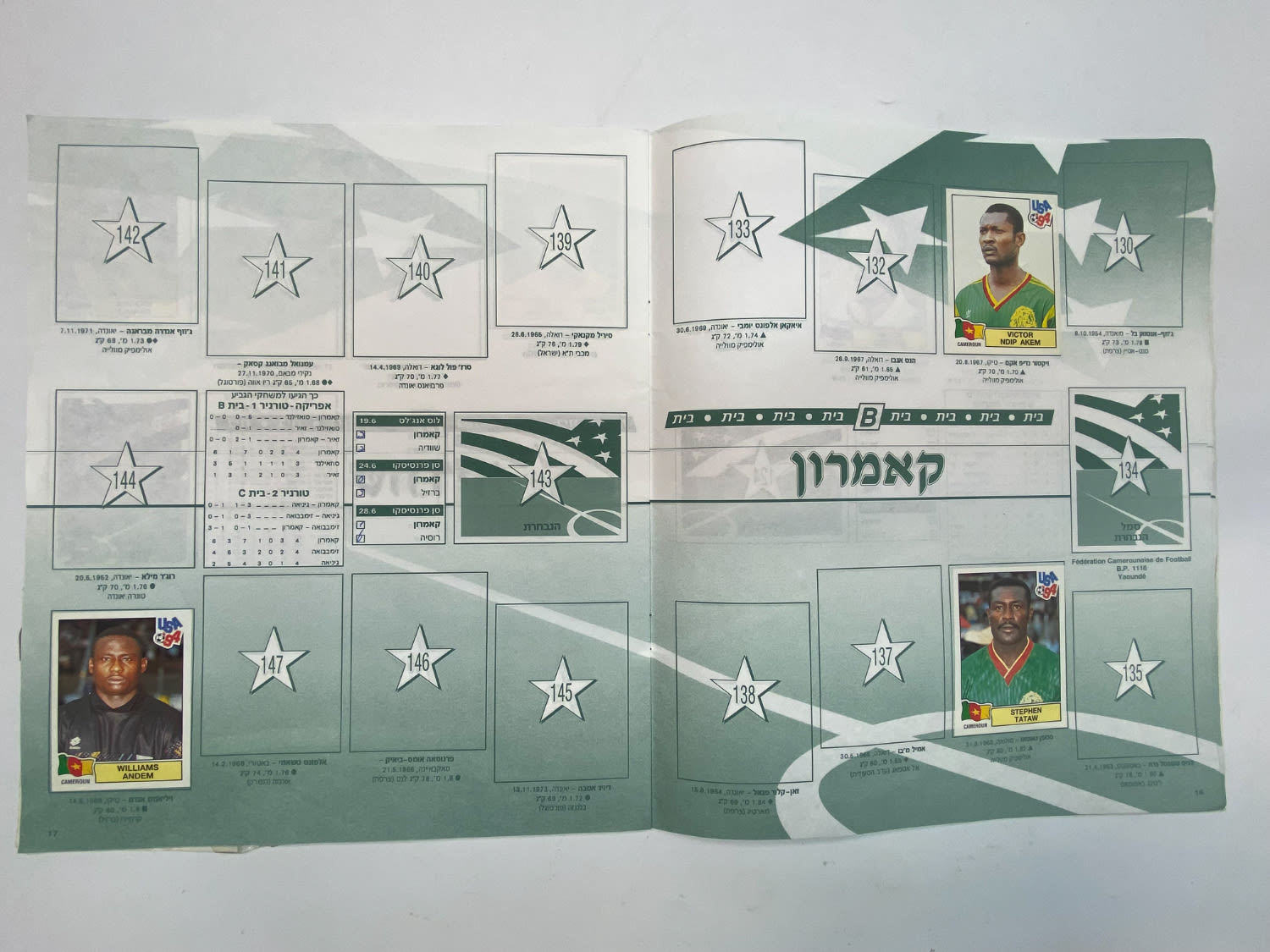 אלבומי מדבקות - אלבום מדבקות מונדיאל 1994 אשר חל בארה"ב, אליפות עולם בכדורגל 94', עברית, ריק ברובו - 1 1