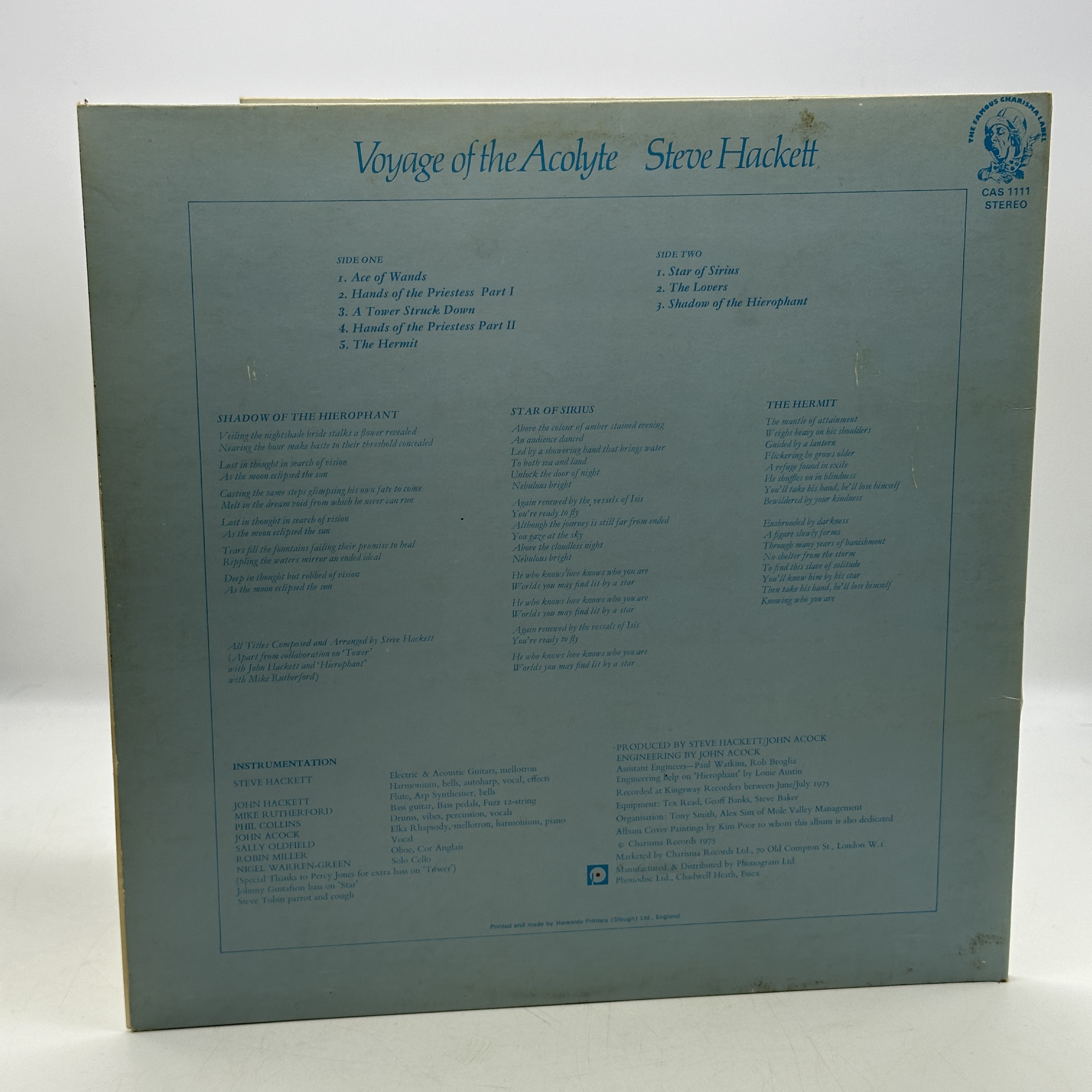 A 12 inch vinyl album by Steve Hackett - Voyage of the Acolyte, cover is in good order, vinyl has no scratches - 1 2