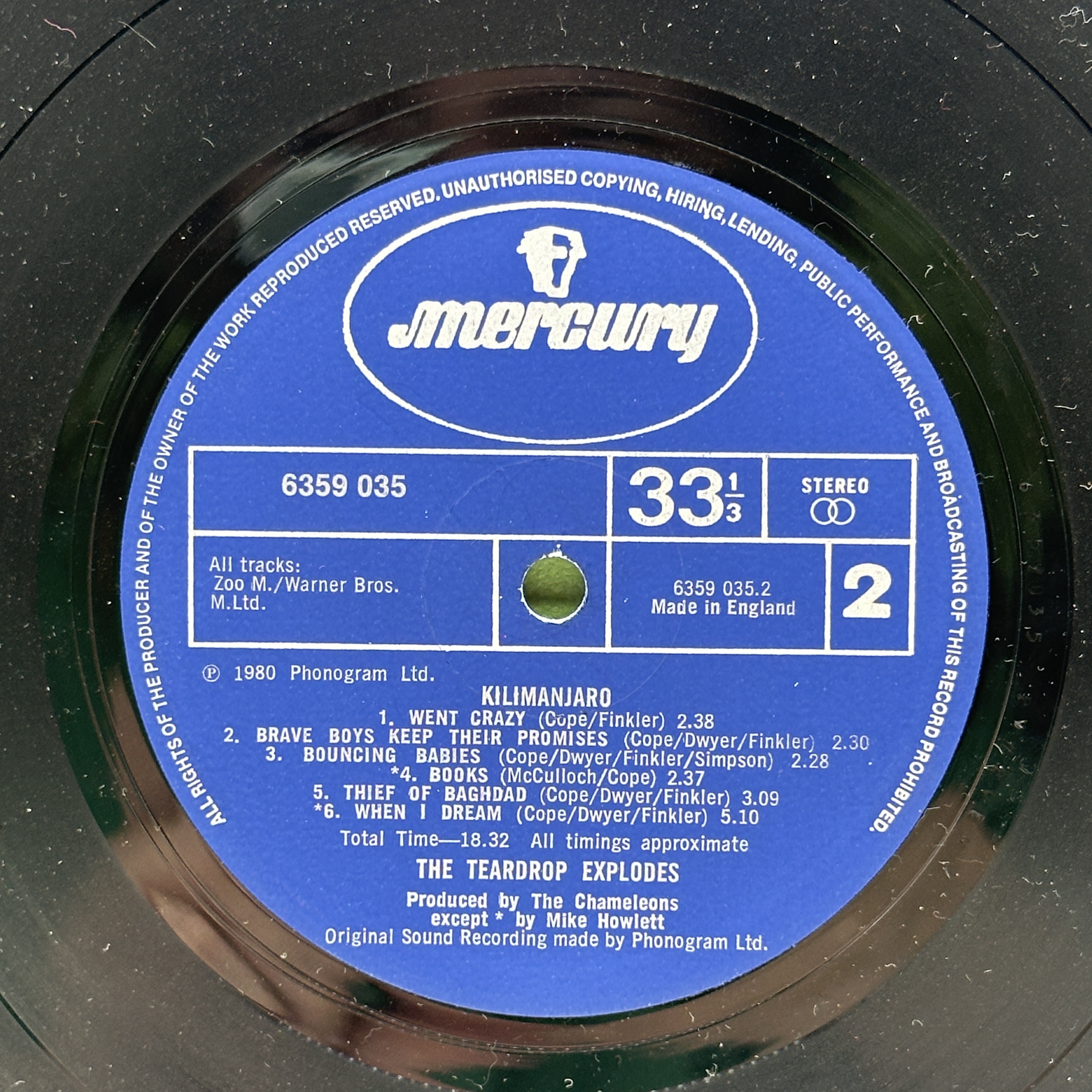 A 12 inch vinyl album by The Teardrop Explodes- Kilimanjaro 1980, cover has some age wear at the edges, vinyl is in ... - 1 2