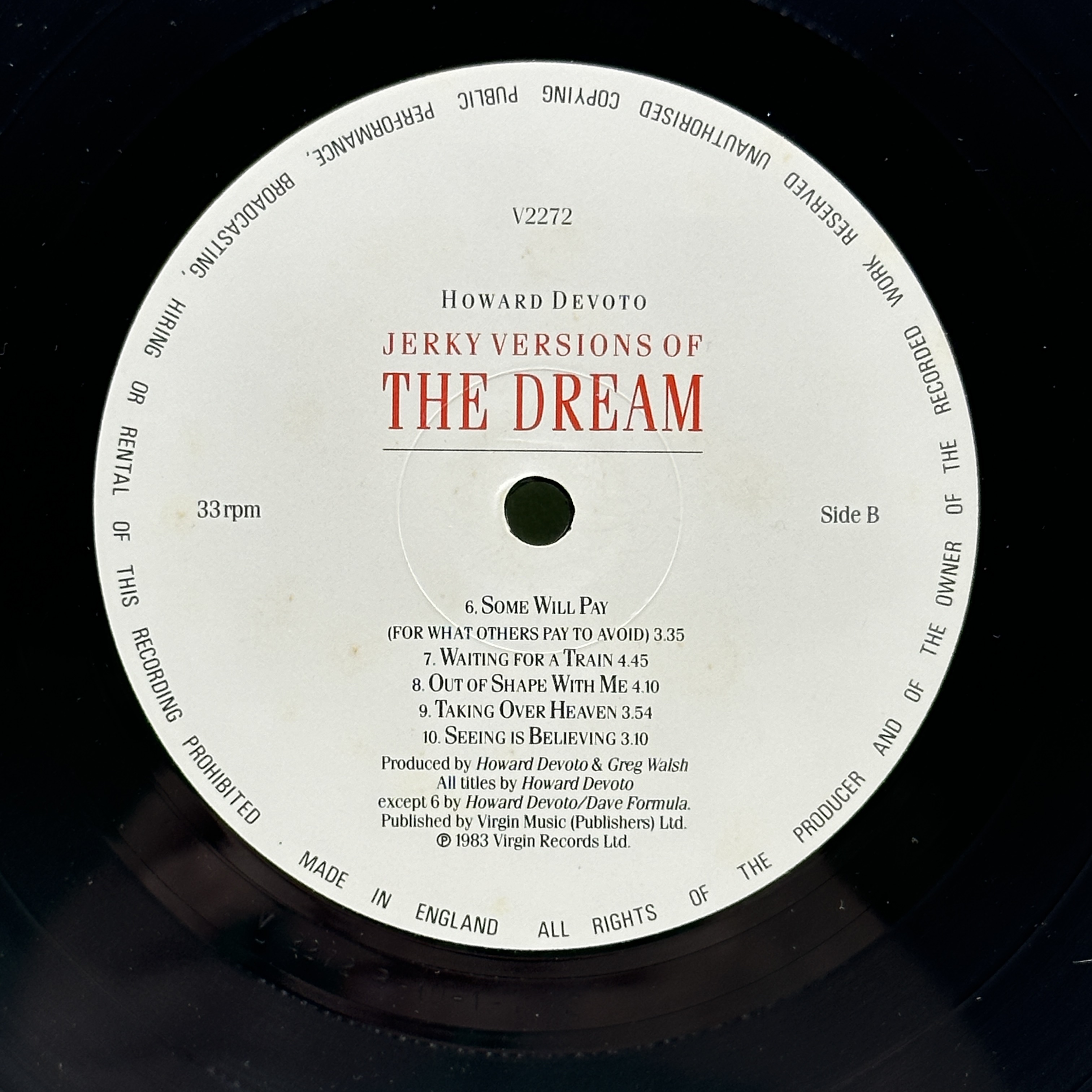 A 12 inch vinyl album by Howard Devoto - Jerky Versions of the Dream, cover is in fair condition, vinyl is in good ... - 1 2