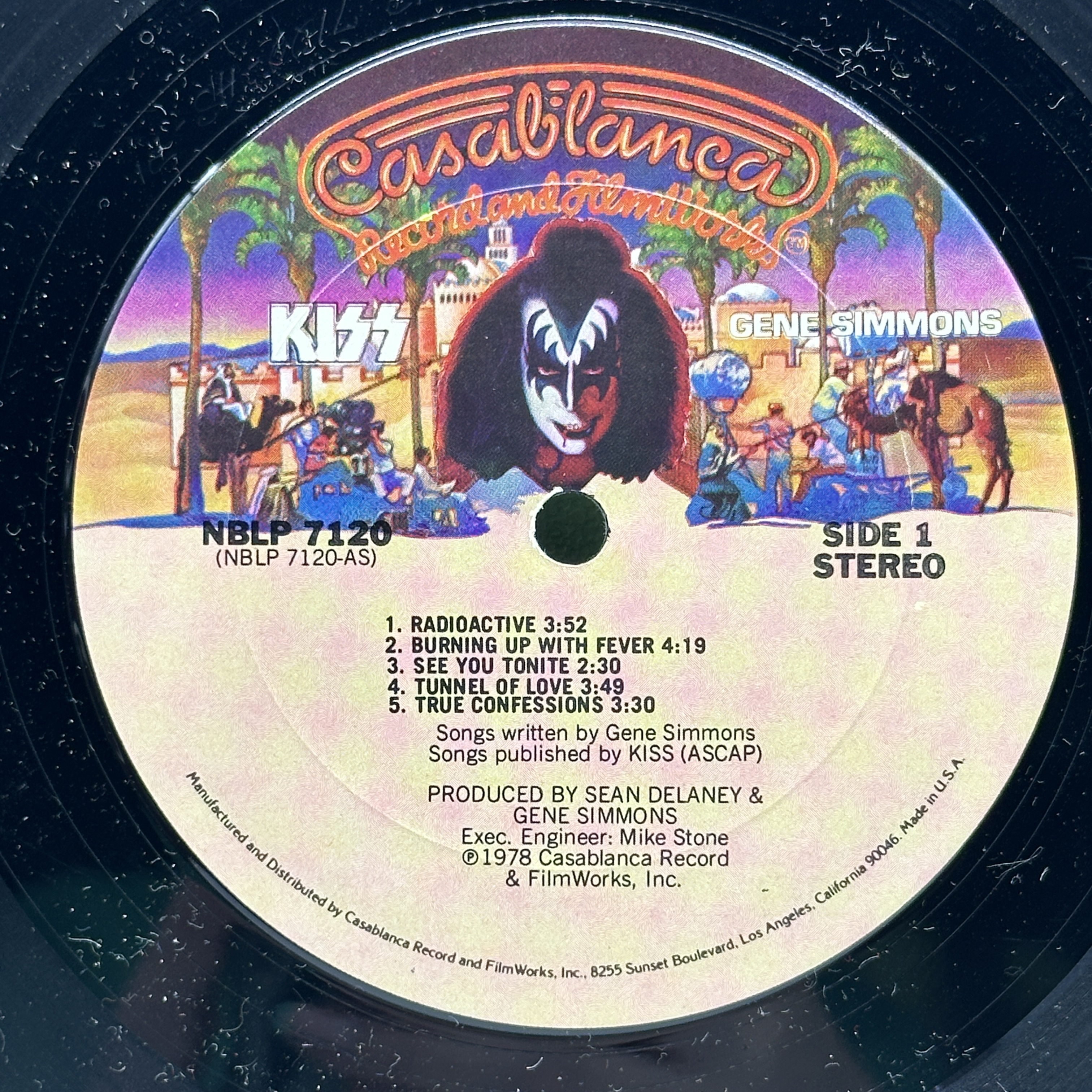 A 12 inch vinyl album by Gene Simons KISS, US pressing, cover is in fair condition, no scratches - 1 3