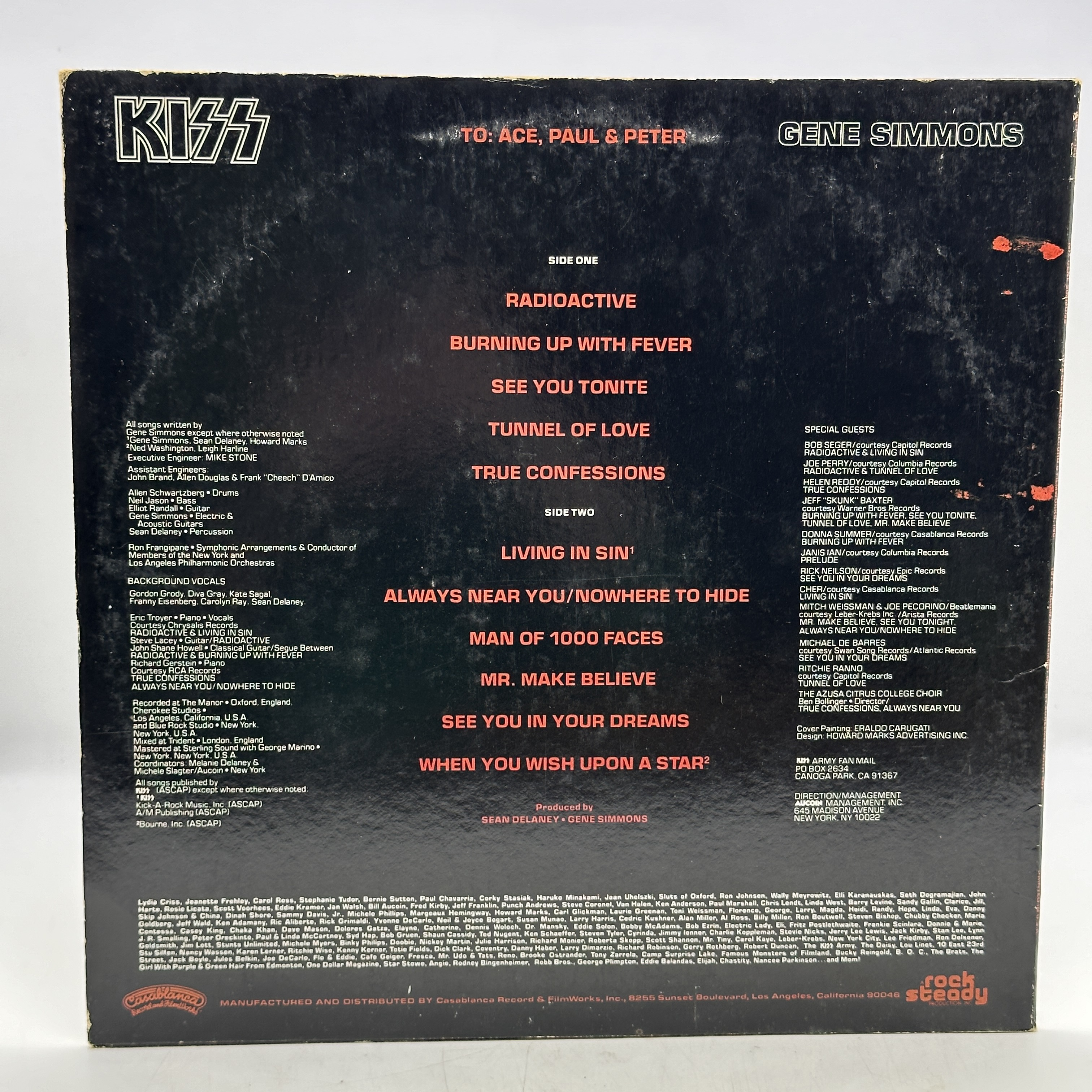 A 12 inch vinyl album by Gene Simons KISS, US pressing, cover is in fair condition, no scratches - 1 1
