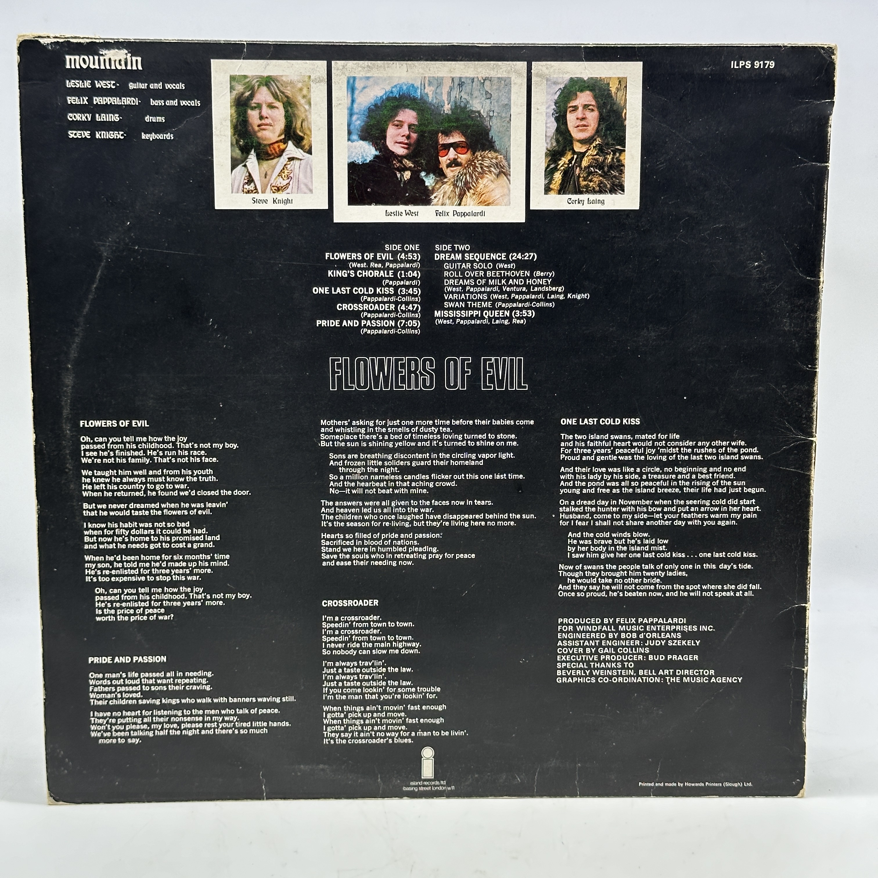 A 12 inch vinyl album by Mountain - Flowers of Evil, cover has some age scuff marks on edges & corners, inner ... - 1 1