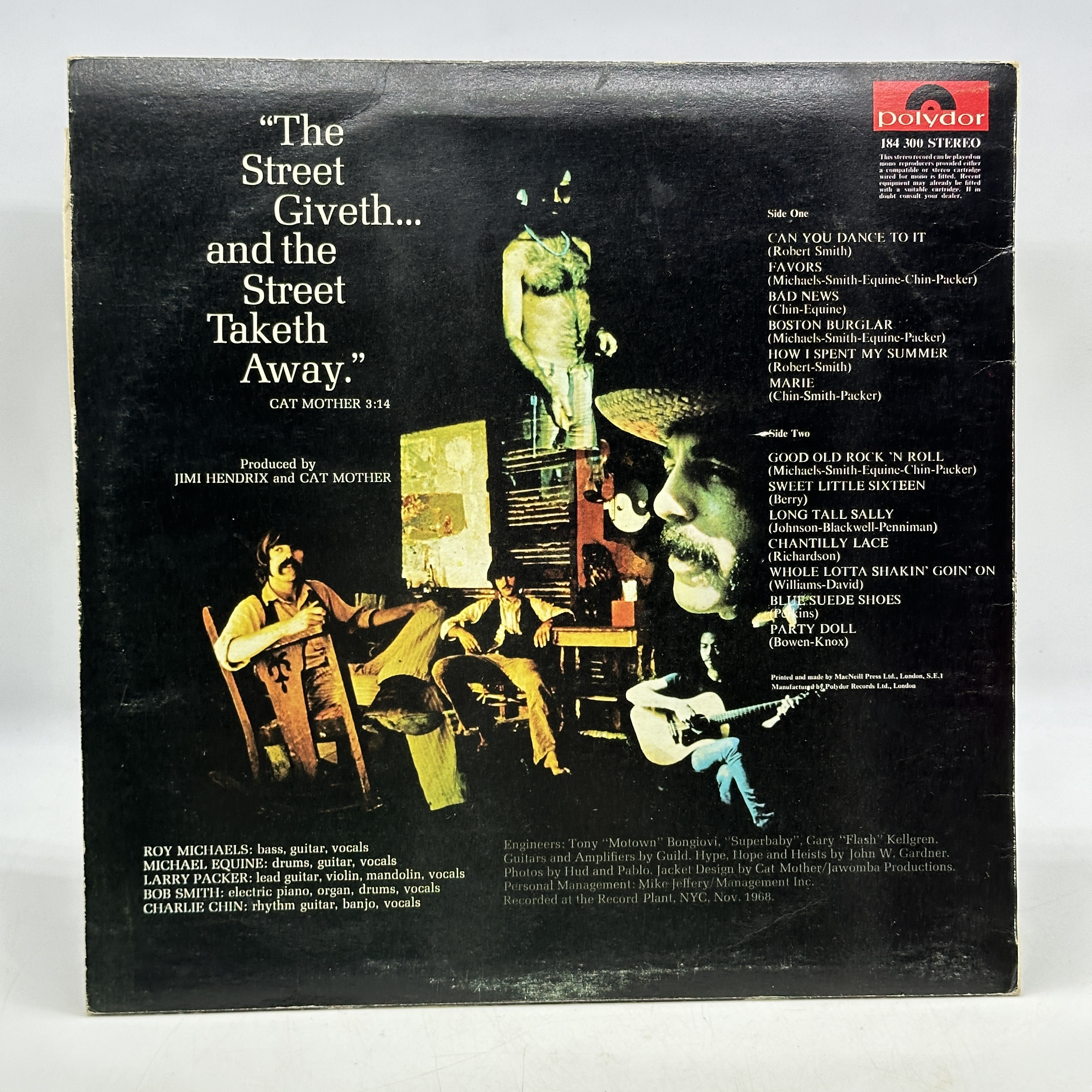 A 12 inch vinyl album by Cat Mother & the all Night Newboys - The Street Giveth & the Street Taketh, cover has a ... - 1 1