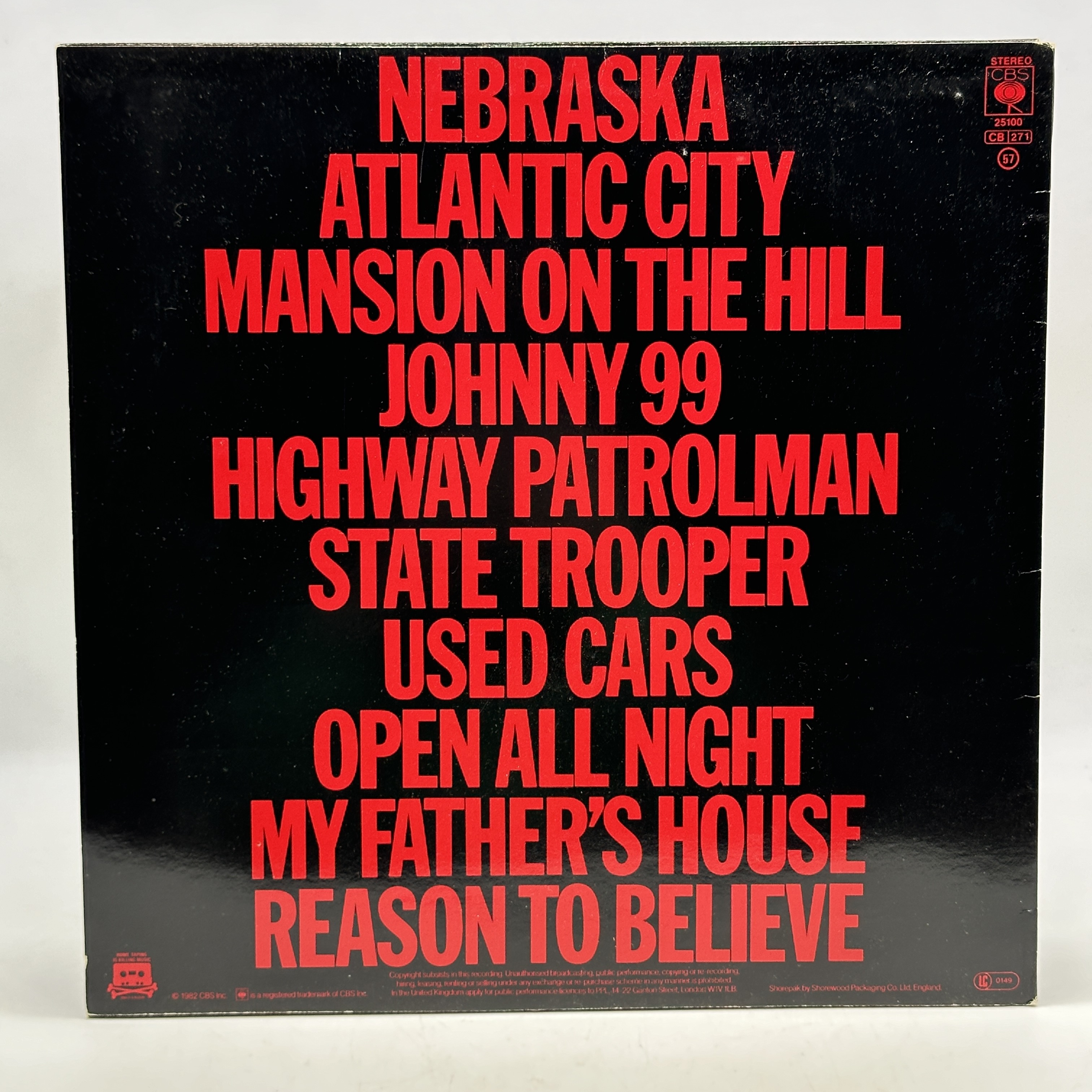 A 12 inch vinyl album by Bruce Springsteen - Nebraska, cover in good order, no scratches - 1 1