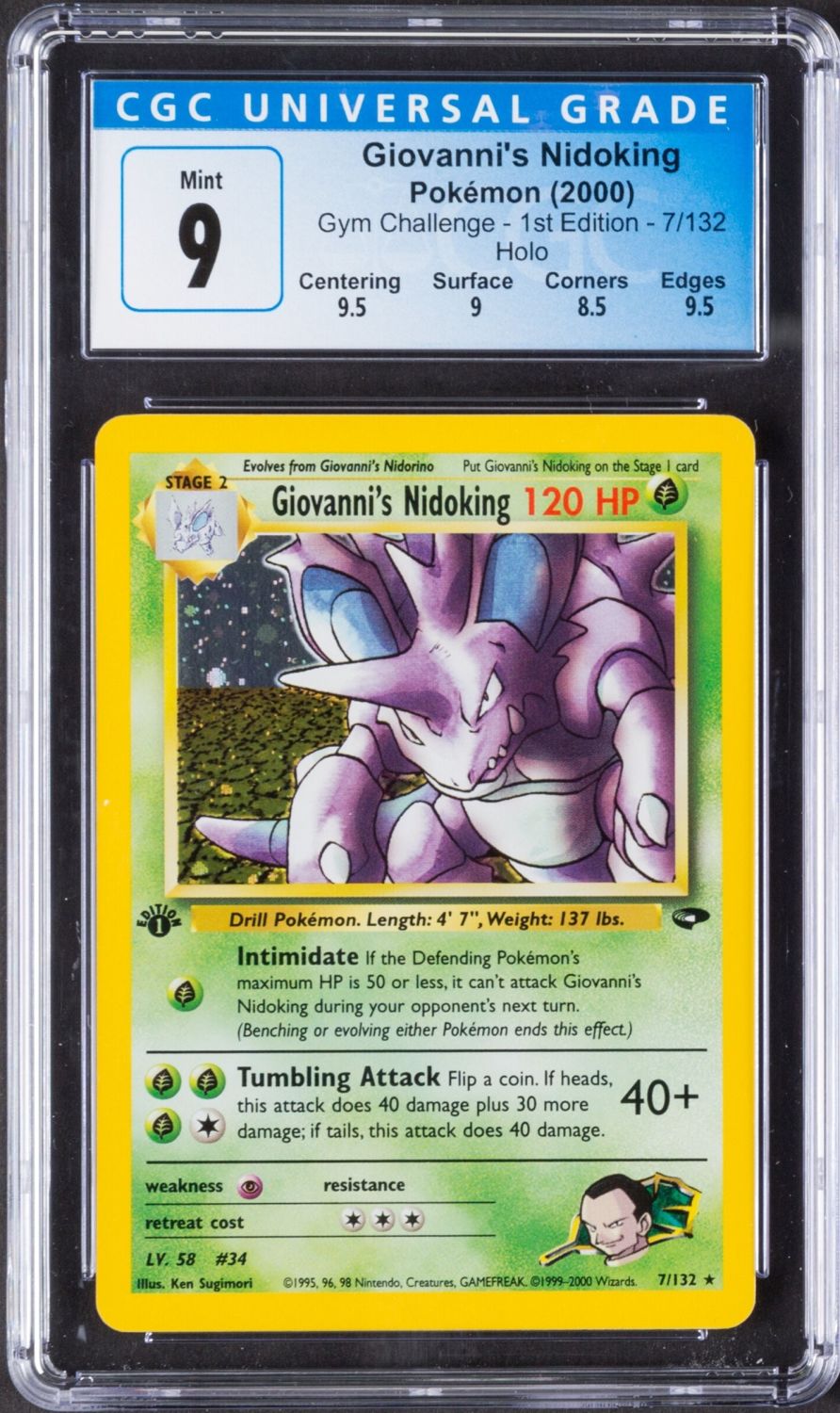 קלפי איסוף - פוקימון - Pokemon, Giovanni's Nidoking, 2000, Gym Challenge, 1 st' Edition, Holo - מדורג CGC ... - 1 0