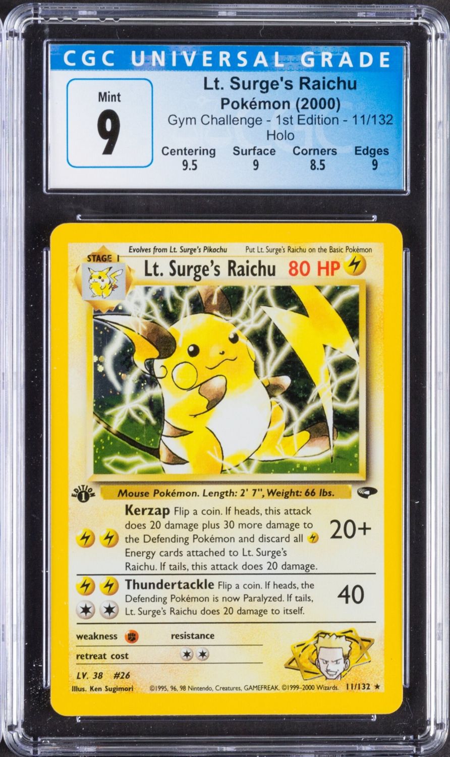קלפי איסוף - פוקימון - Pokemon, Lt. Surge's Raichu, 2000, Gym Challenge, 1 st' Edition, Holo - מדורג CGC ... - 1 0