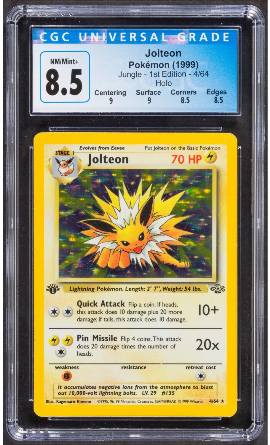 קלפי איסוף - פוקימון - Pokemon, Jolteon, 1999, Jungle, 1 st' Edition, Holo - מדורג CGC 8.5  ... - 1 0