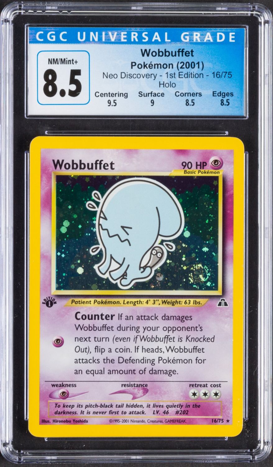 קלפי איסוף - פוקימון - Pokemon, Wobbuffet, Neo Discovery, 2001, 1st Edition, Holo - מדורג CGC 8.5 ... - 1 0
