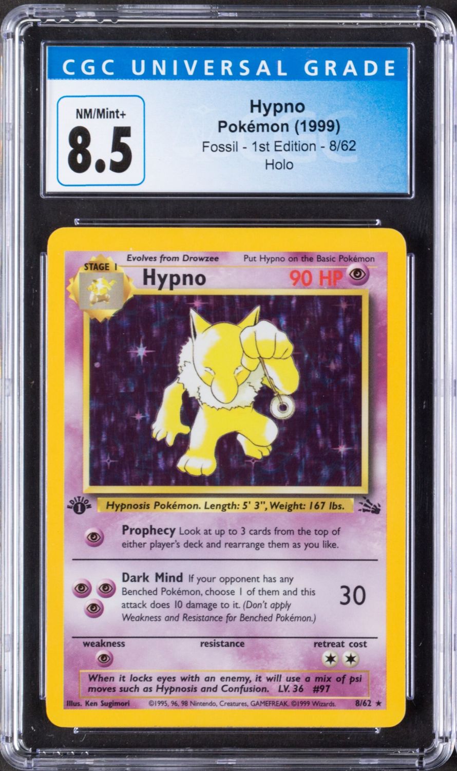 קלפי איסוף - פוקימון - Pokemon, Hypno, Fossil, 1999, 1st Edition, Holo - מדורג CGC 8.5
... - 1 0