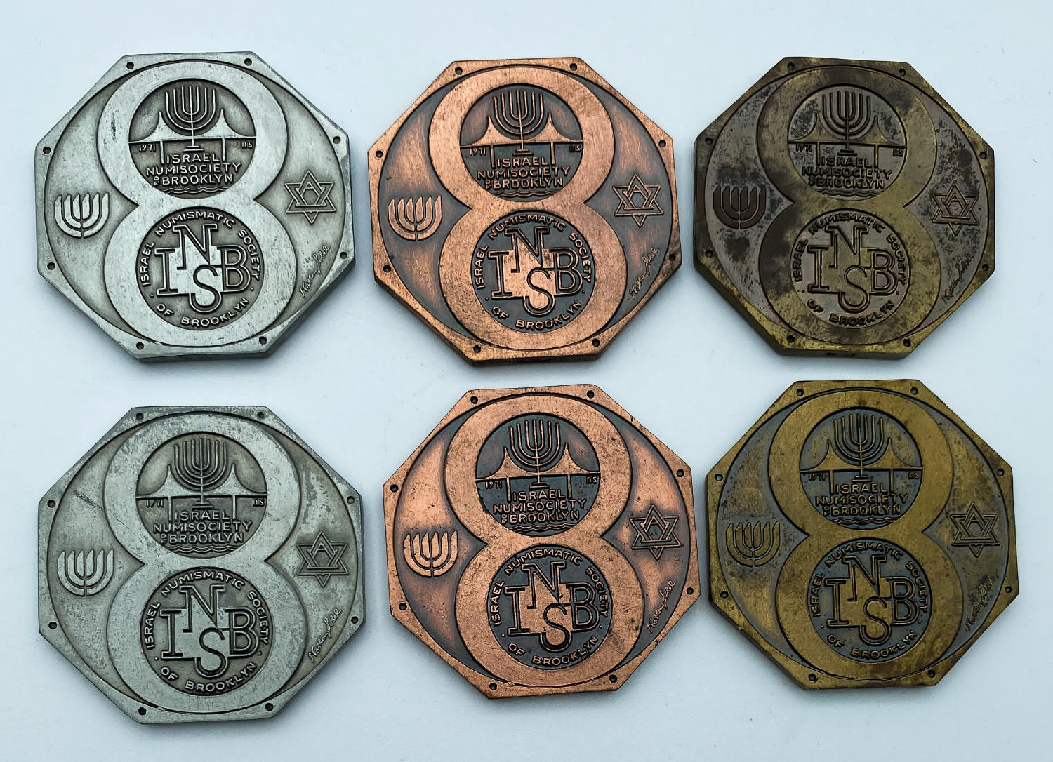 Judaica / Zionism - 2 Sets of 3 tokens of "Israel numisociety Brooklyn"