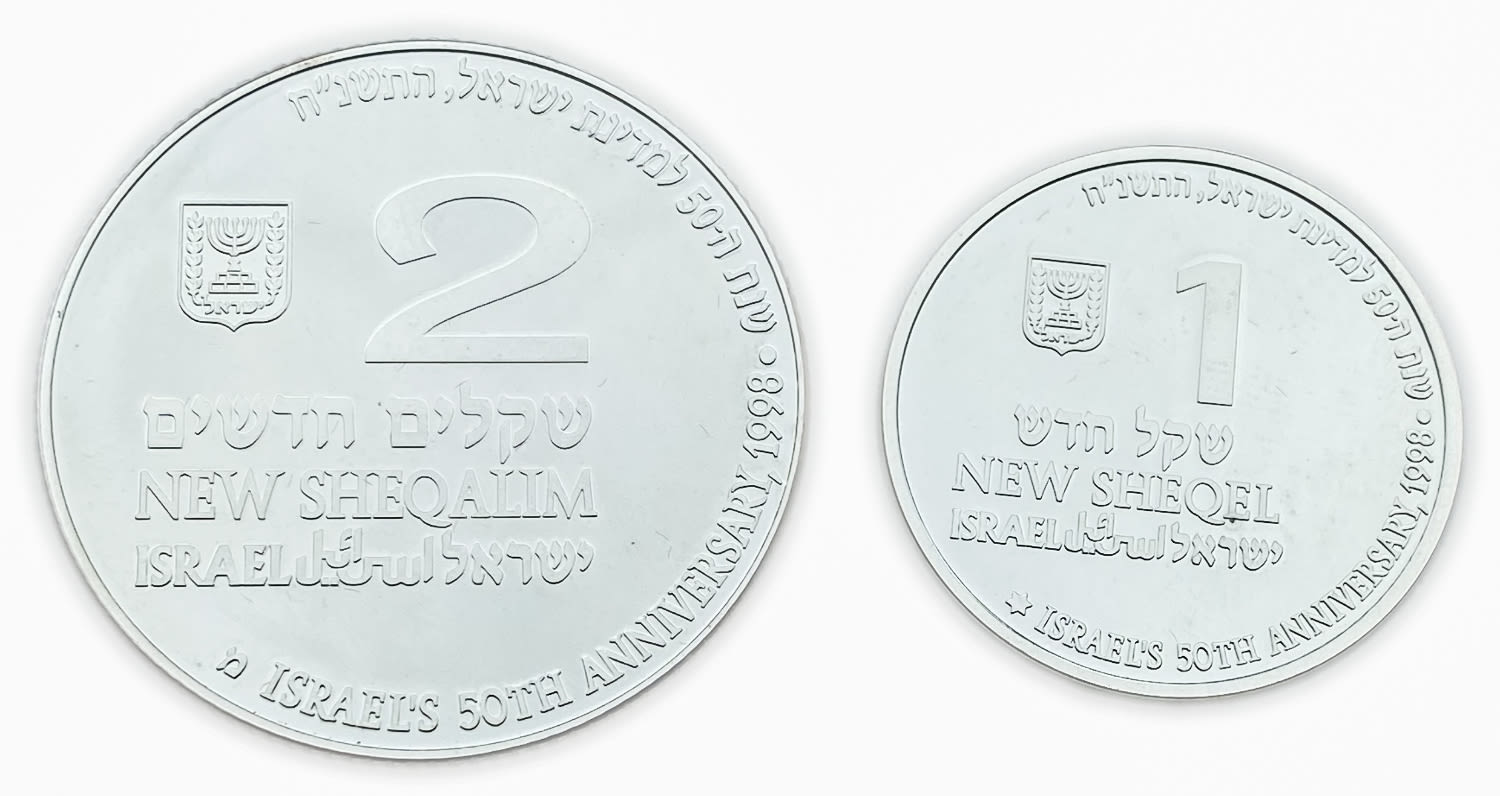 Israel - Pair of coins 50th Anniversary of The State of Israel - Silver 925, 14.4g, 28.8g, 30mm, 38.7mm ... - 1 0