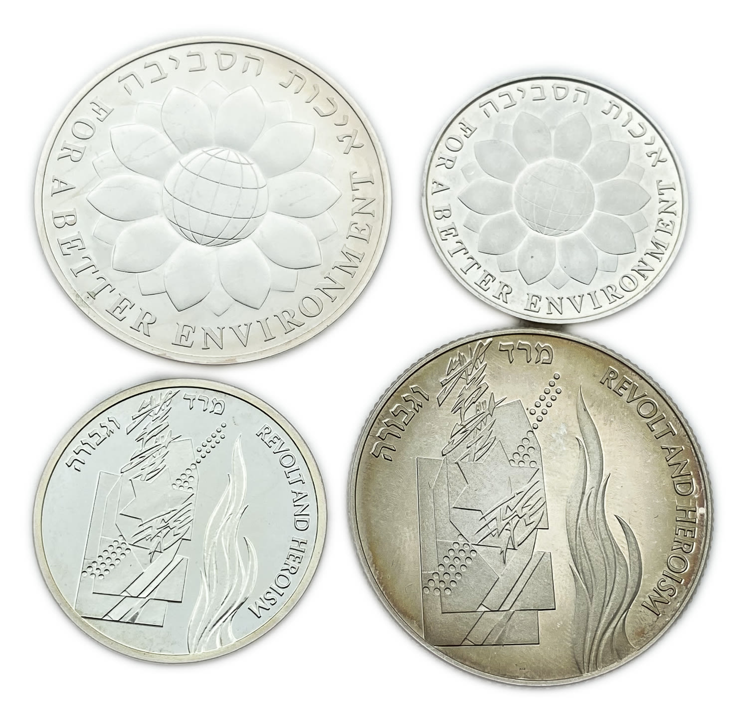 Israel - Two set of coins, "For a better environment", "Revolt and heroism" 1995 - Silver 925, 14.4g, 28.8g, 30mm ... - 1 1