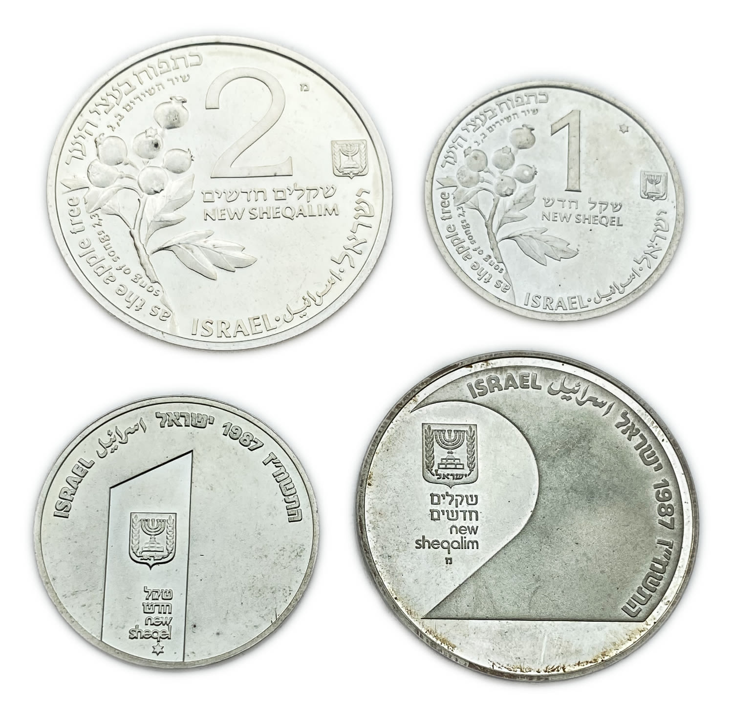 Israel - Two set of coins, "A young hart" (Song of song), "20 years untied Jerusalem" 1987, 1993 - Silver 925 ... - 1 0
