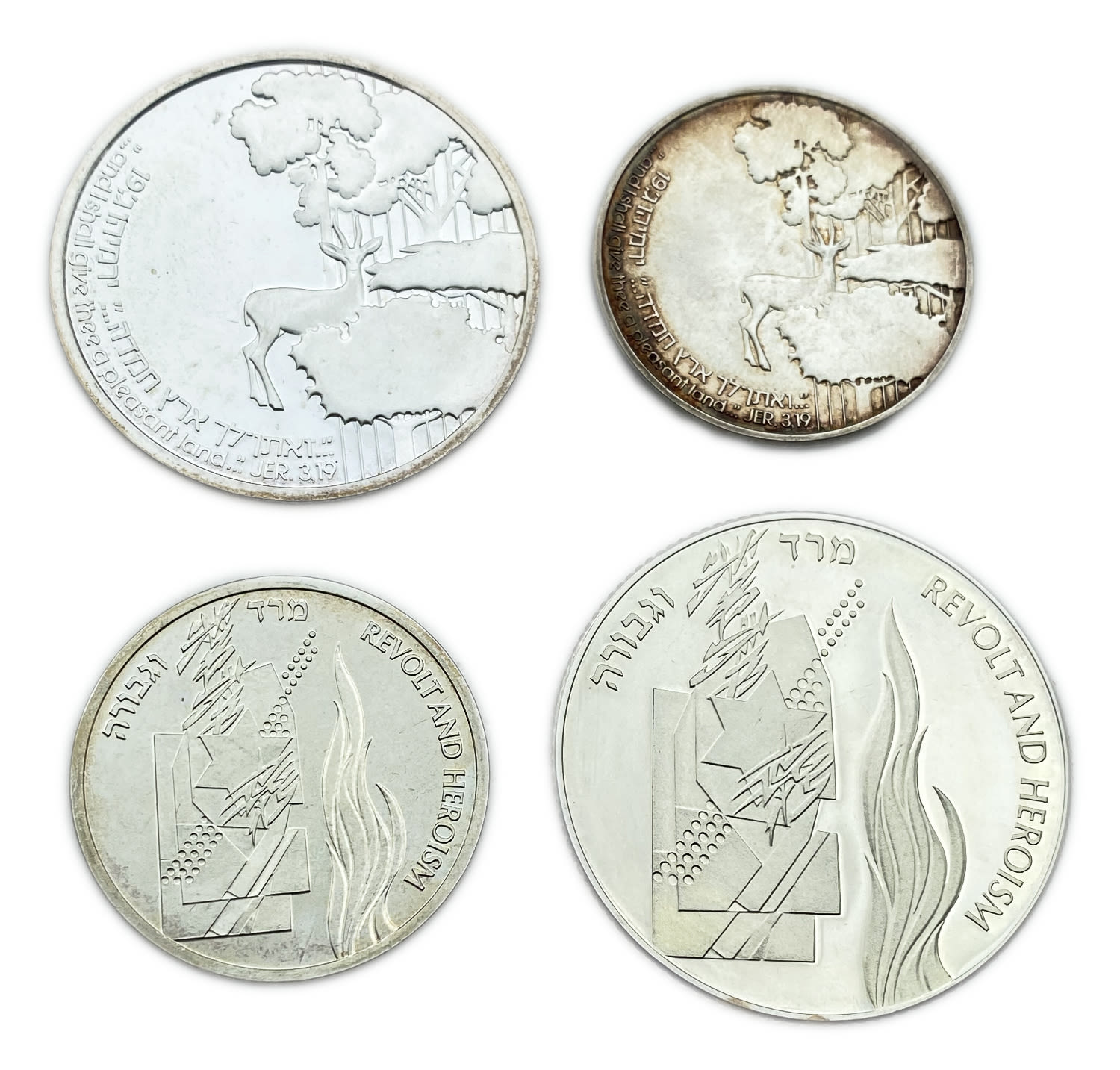 Israel - Two set of coins, "A pleasant land", "Revolt and heroism" 1989, 1993 - Silver 925, 14.4g, 28.8g, 30mm, 38.7mm - 1 1