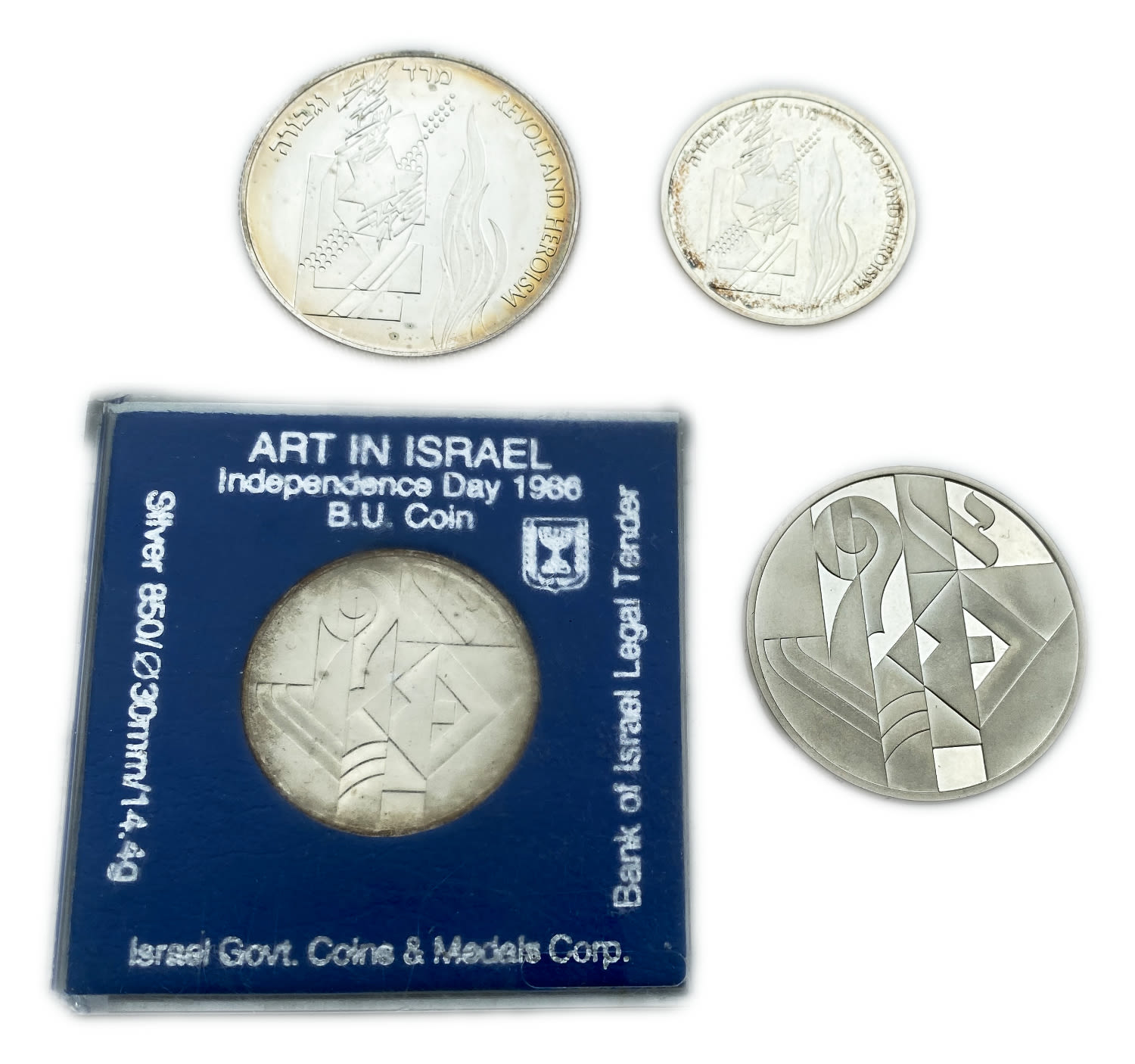 Israel - Two set of coins, "Art in Israel", "Revolt and Heroism" 1986, 1993 - Silver 925, 14.4g, 28.8g, 30mm, 38.7mm - 1 1