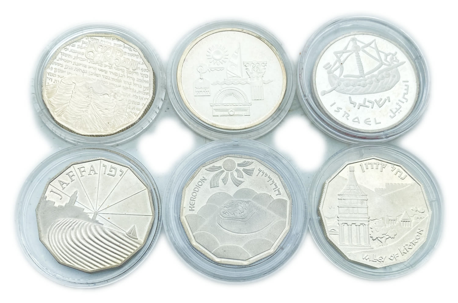 Israel - Collection of 6 coins 1 shekel 1982, 1983, 1984, 1985, 1989, 1993 - "Nahal Kidron", "Herodium", "Jaffa" ... - 1 1