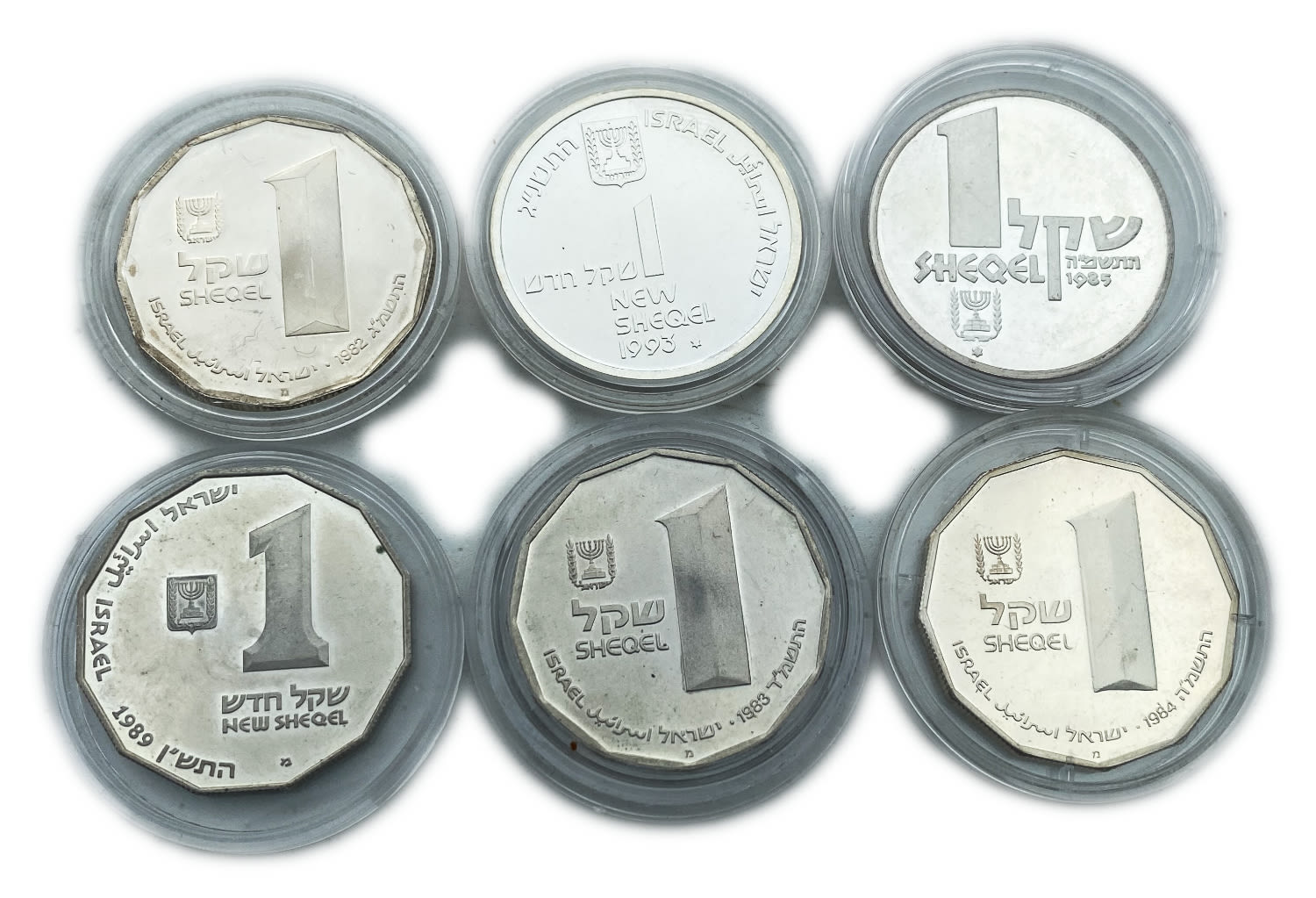 Israel - Collection of 6 coins 1 shekel 1982, 1983, 1984, 1985, 1989, 1993 - "Nahal Kidron", "Herodium", "Jaffa" ... - 1 0