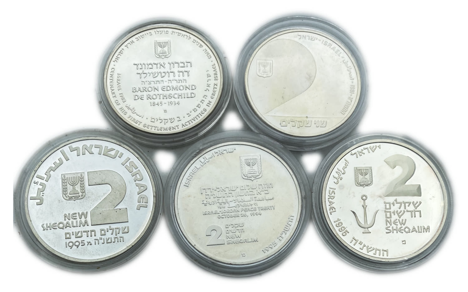 Israel - Lotof 5 Coins, 2 Shekels 1980, 1981, 1995 - "Caesarea", "Father of the Yishuv", "Medicine in Israel" ... - 1 0