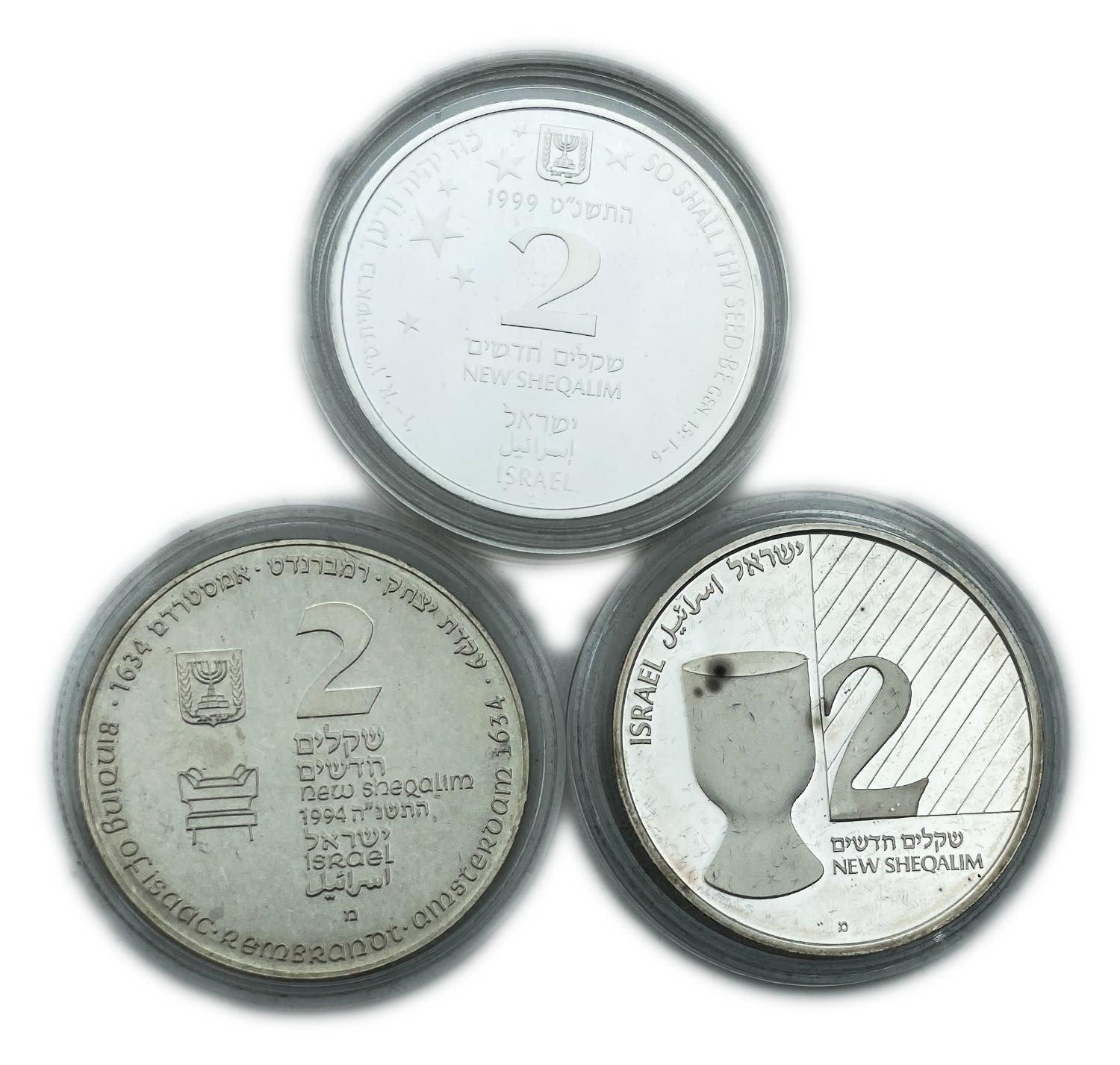 Israel - Lotof 3 Coins 2 Shekels 1991, 1994, 1999 - "Binding of Isaac", "Thus shall your seed be", "Kiddush" - 925 ... - 1 0