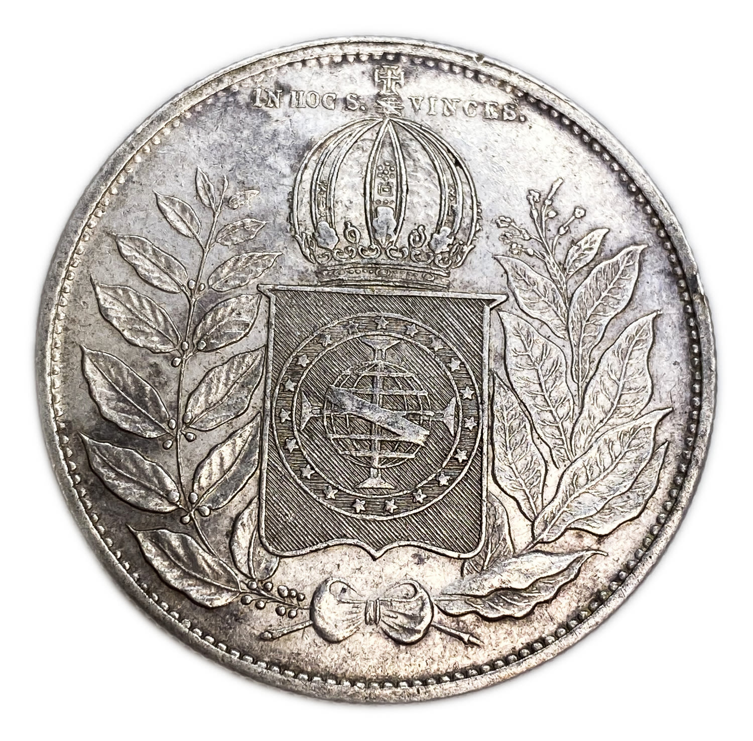 Brazil - 2000 Reis 1852 - Pedro II - Silver 917, 25.5g, 37mm
Obverse
Central numeral (ornate ... - 1 1