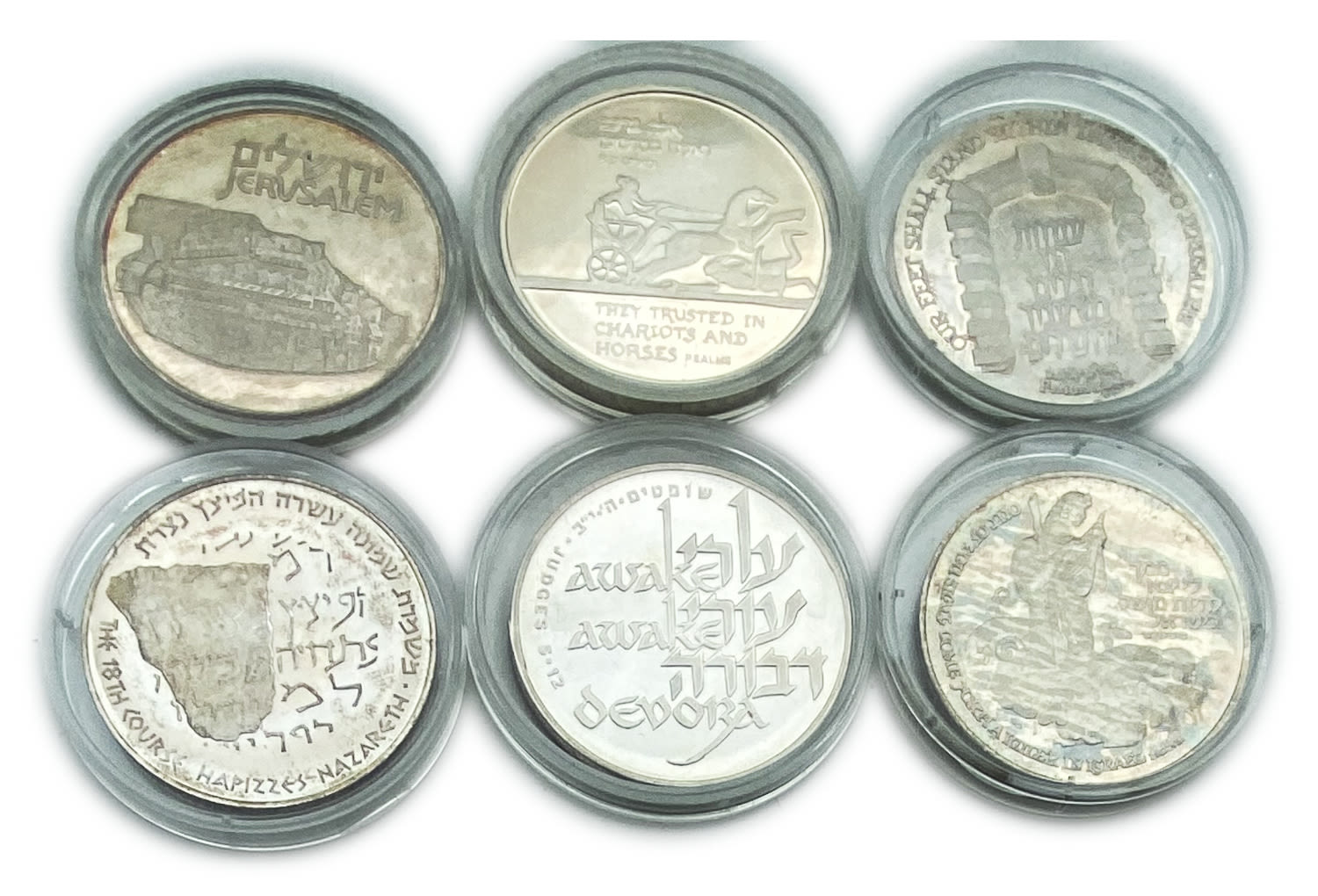 Israel - Lotof 6 silver medals - Jerusalem Temple Mount, Mount Tabor, Nazareth, Jerusalem Gates, Megiddo, Bethlehem ... - 1 0