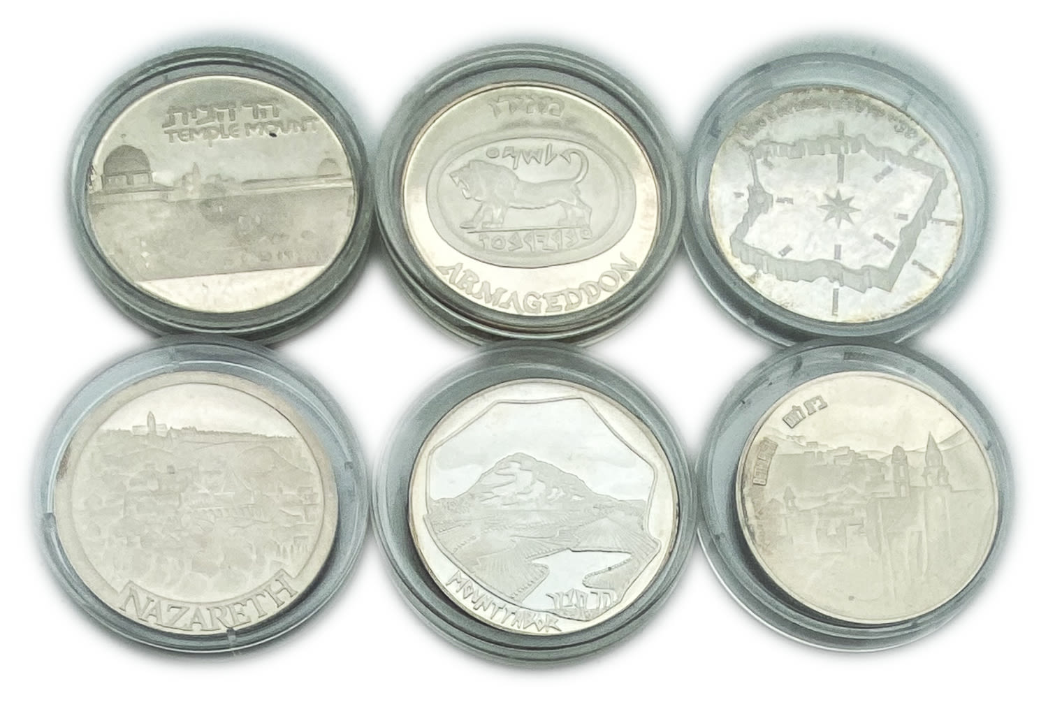Israel - Lotof 6 silver medals - Jerusalem Temple Mount, Mount Tabor, Nazareth, Jerusalem Gates, Megiddo, Bethlehem ... - 1 1