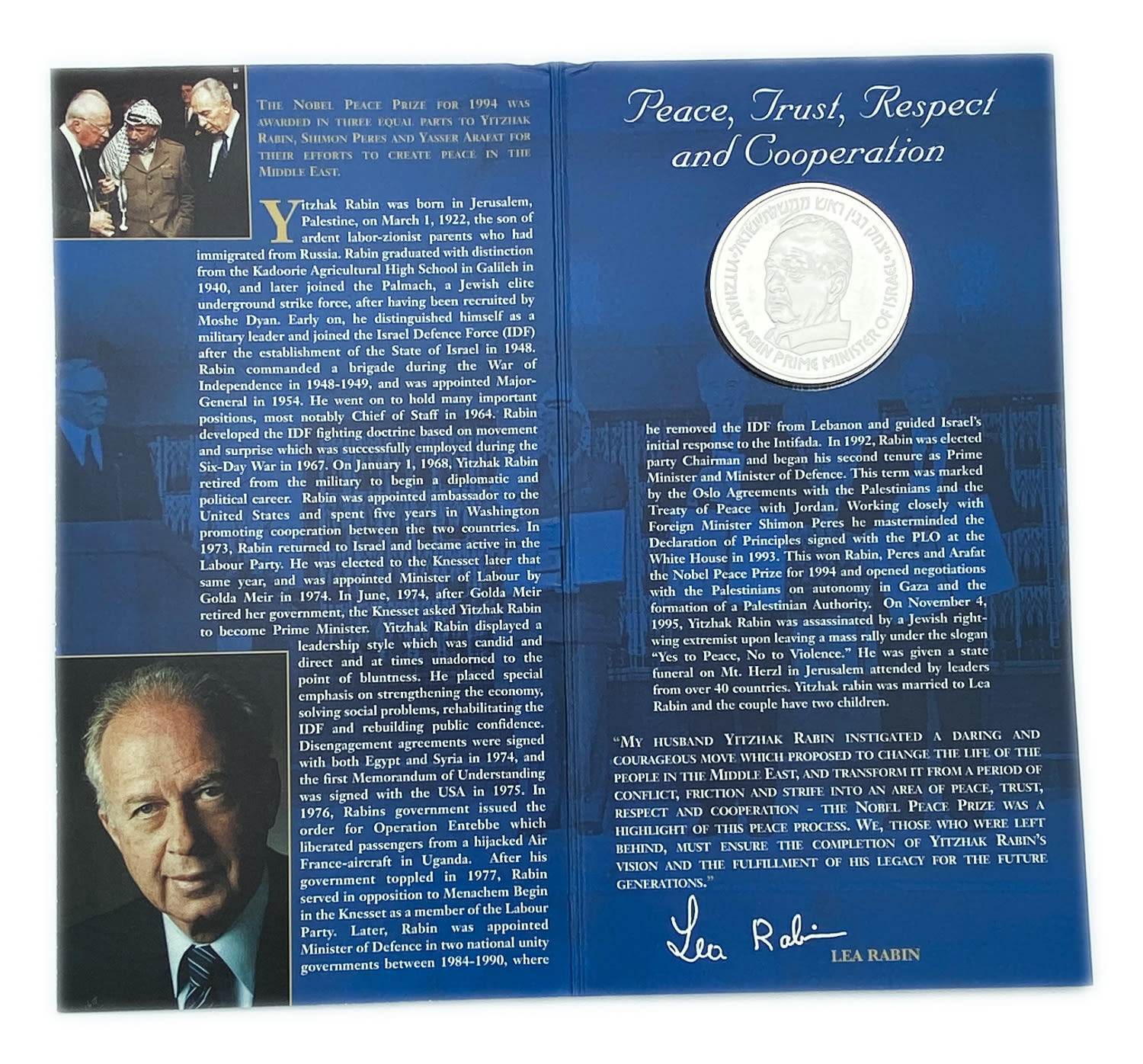 Norway - Memorial Medal in Honor of Nobel Laureate of Former Prime Minister Yitzhak Rabin 1994 - 925 silver, 1 ... - 1 2