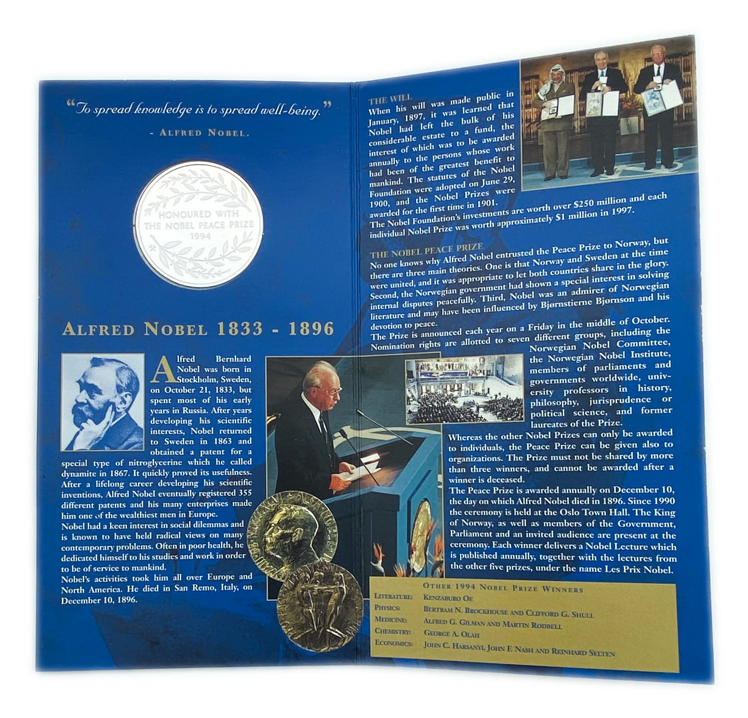 Norway - Memorial Medal in Honor of Nobel Laureate of Former Prime Minister Yitzhak Rabin 1994 - 925 silver, 1 ... - 1 3