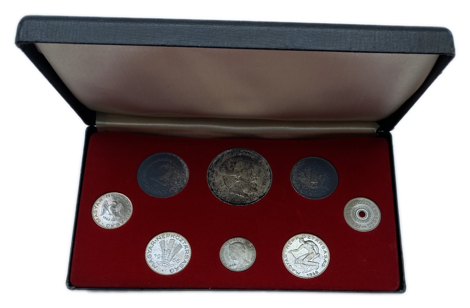 Hungary - Lot of 5 sets of coins from 1966 - some are made of silver, in black cases - Mintage: 2,000 - 1 2