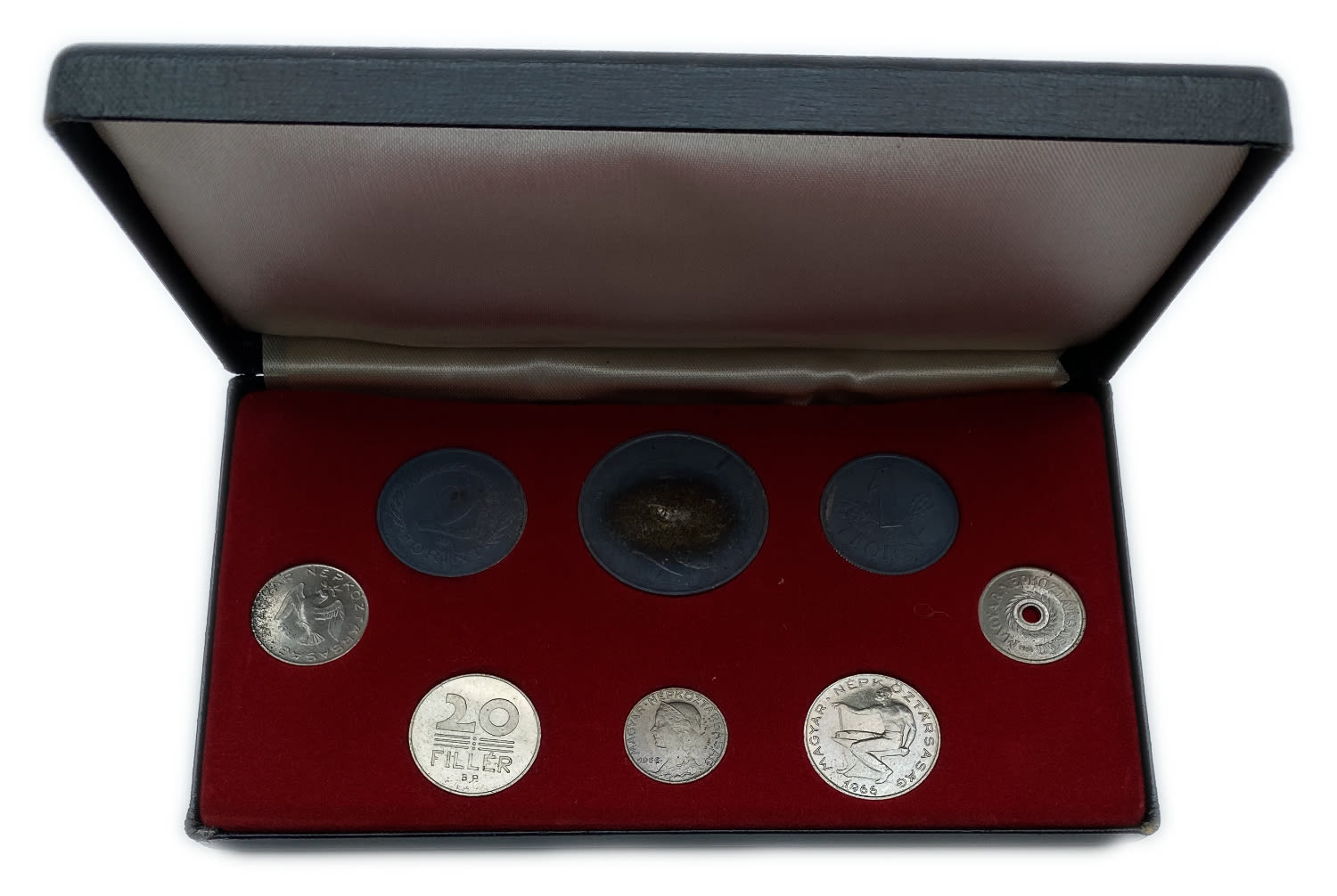 Hungary - Lot of 5 sets of coins from 1966 - some are made of silver, in black cases - Mintage: 2,000 - 1 1