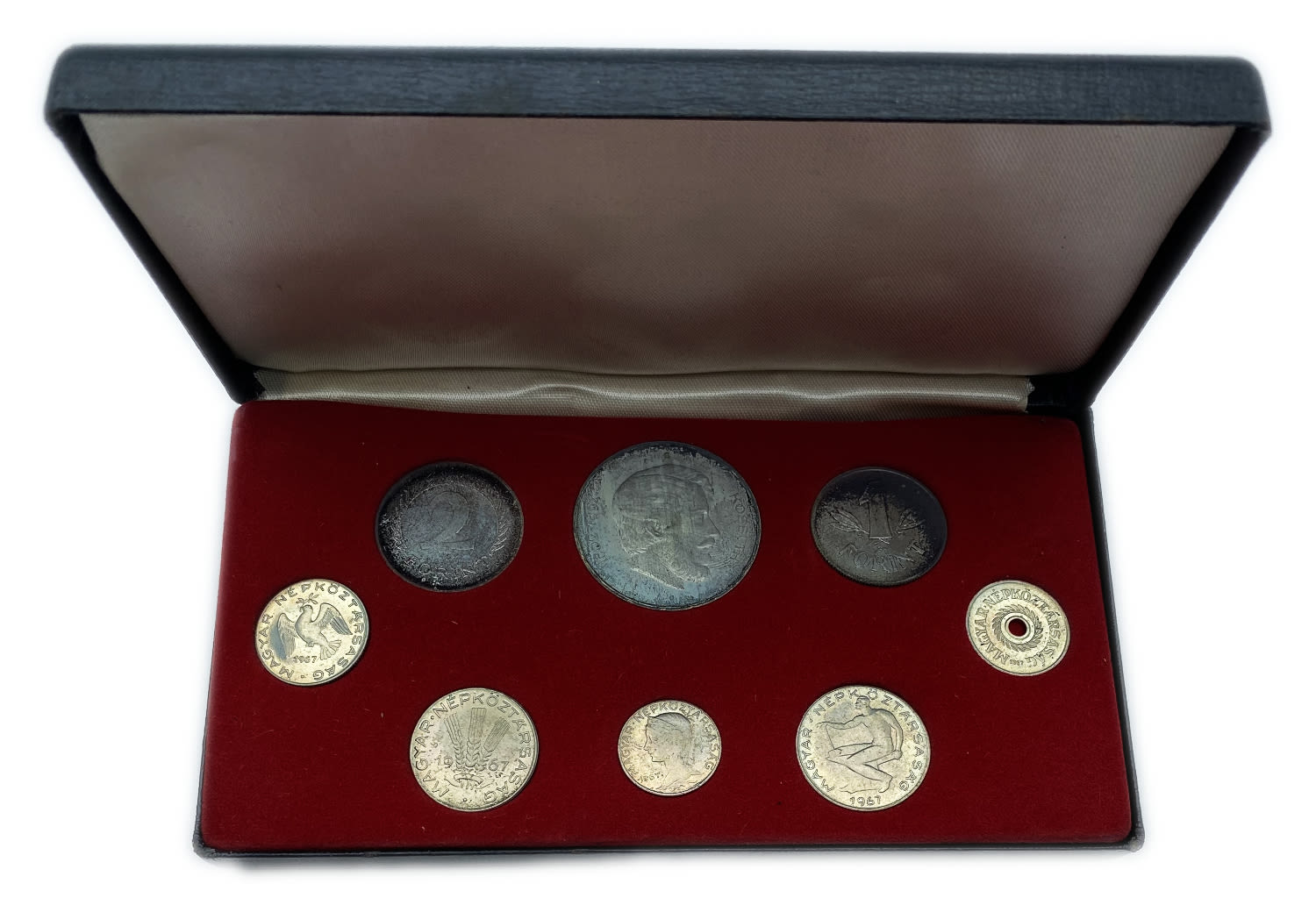 Hungary - Lot of 5 sets of coins from 1966 - some are made of silver, in black cases - Mintage: 2,000 - 1 4