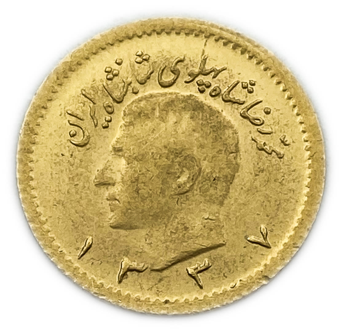 Iran / Paras - 1/4 Pahlavi 1959 (AH 1338) - Mohammad Rezā Pahlavī - Gold 900, 2.03g, 16 mm - Rare
...