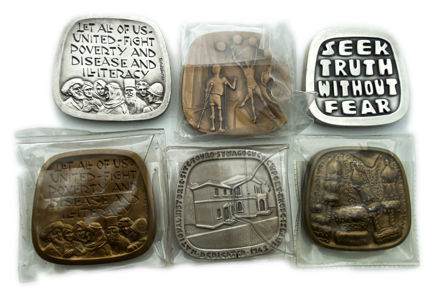 Judaica / Zionism - Lot of 6 medals USA featuring Jewish American Hall of Fame - 3 Bronze and 3 Silver 999 - 1 1