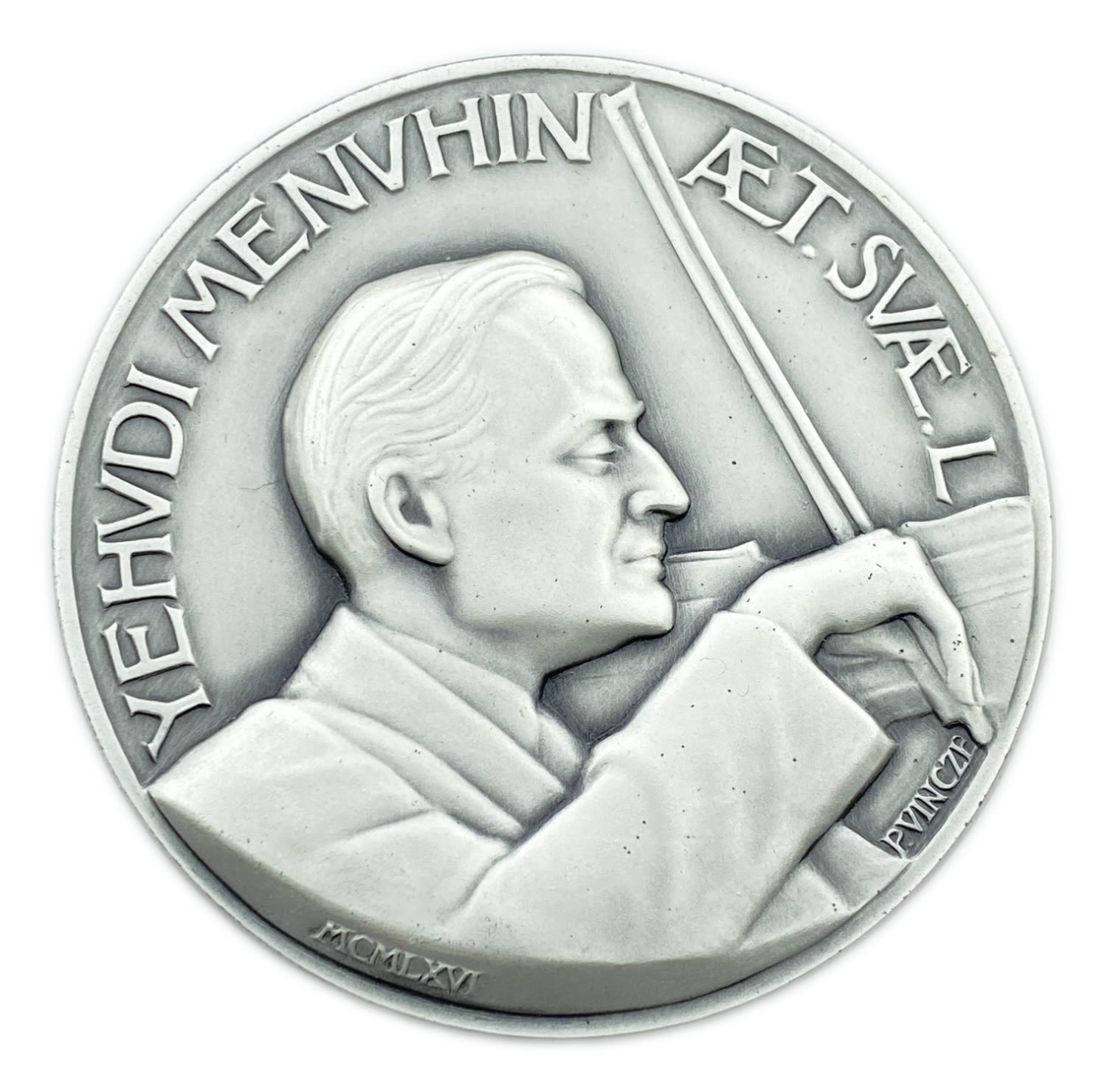 Judaica / Zionism - Silver medal Yehudi Menuhin - Paul Vincze, 1966 - Silver 925, 97.05g ...
